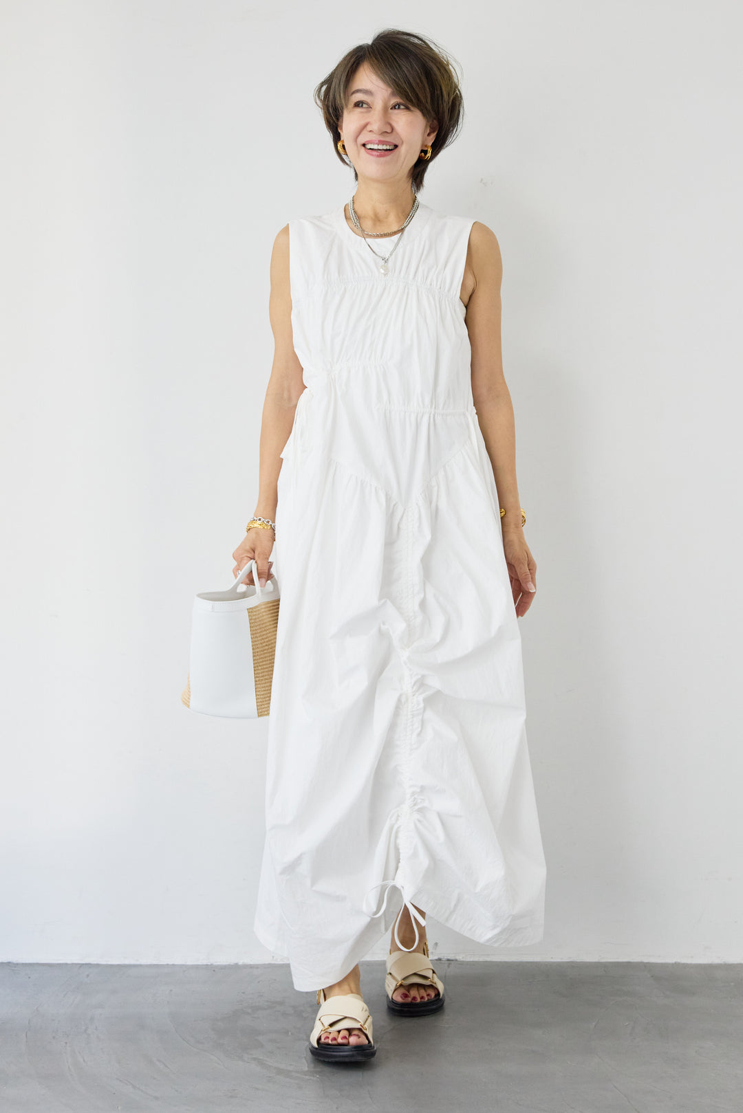 アシンメトリーギャザーワンピース