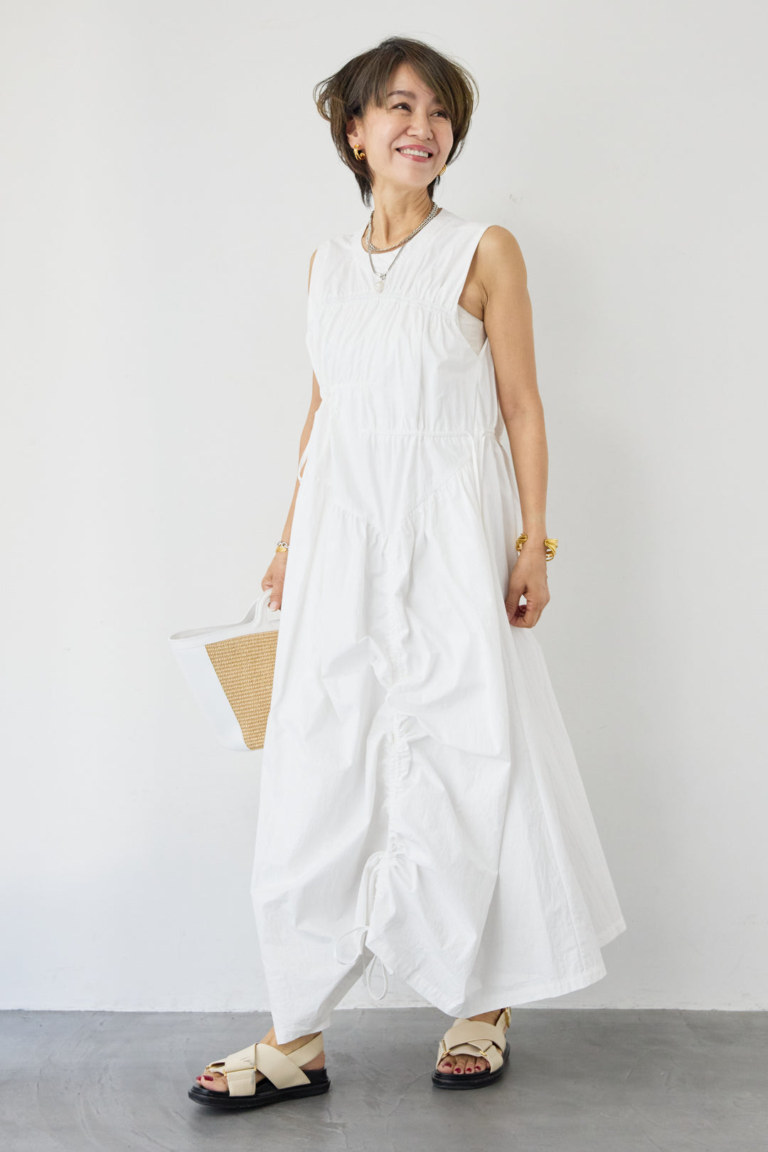 アシンメトリーギャザーワンピース