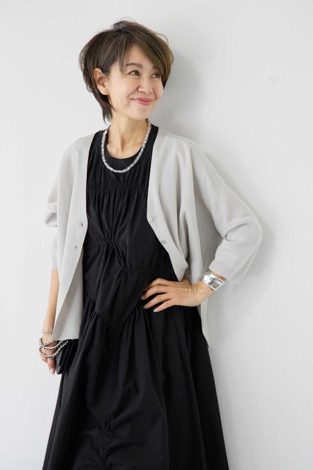 アシンメトリーギャザーワンピース