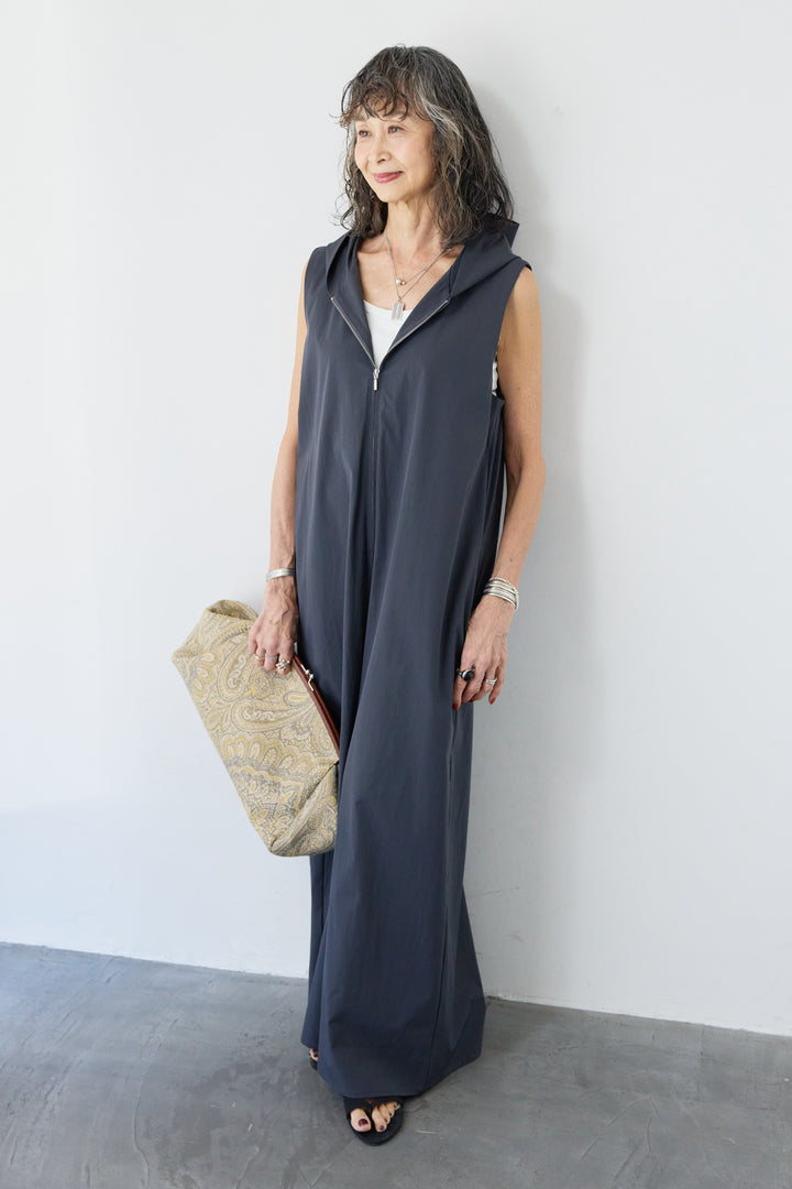 【接触冷感・撥水】フロントジップフーディーオールインワン