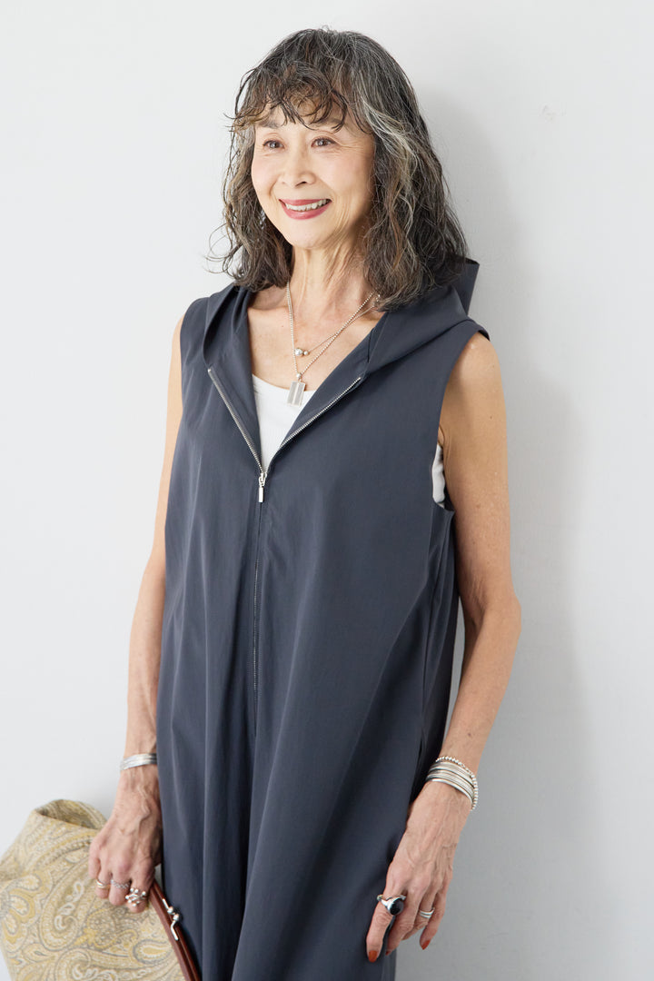 【接触冷感・撥水】フロントジップフーディーオールインワン