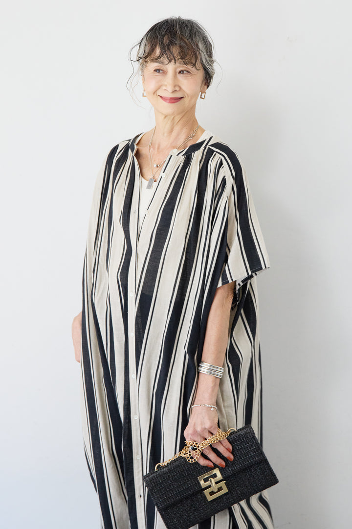 コットンスラブ ストライプワンピース