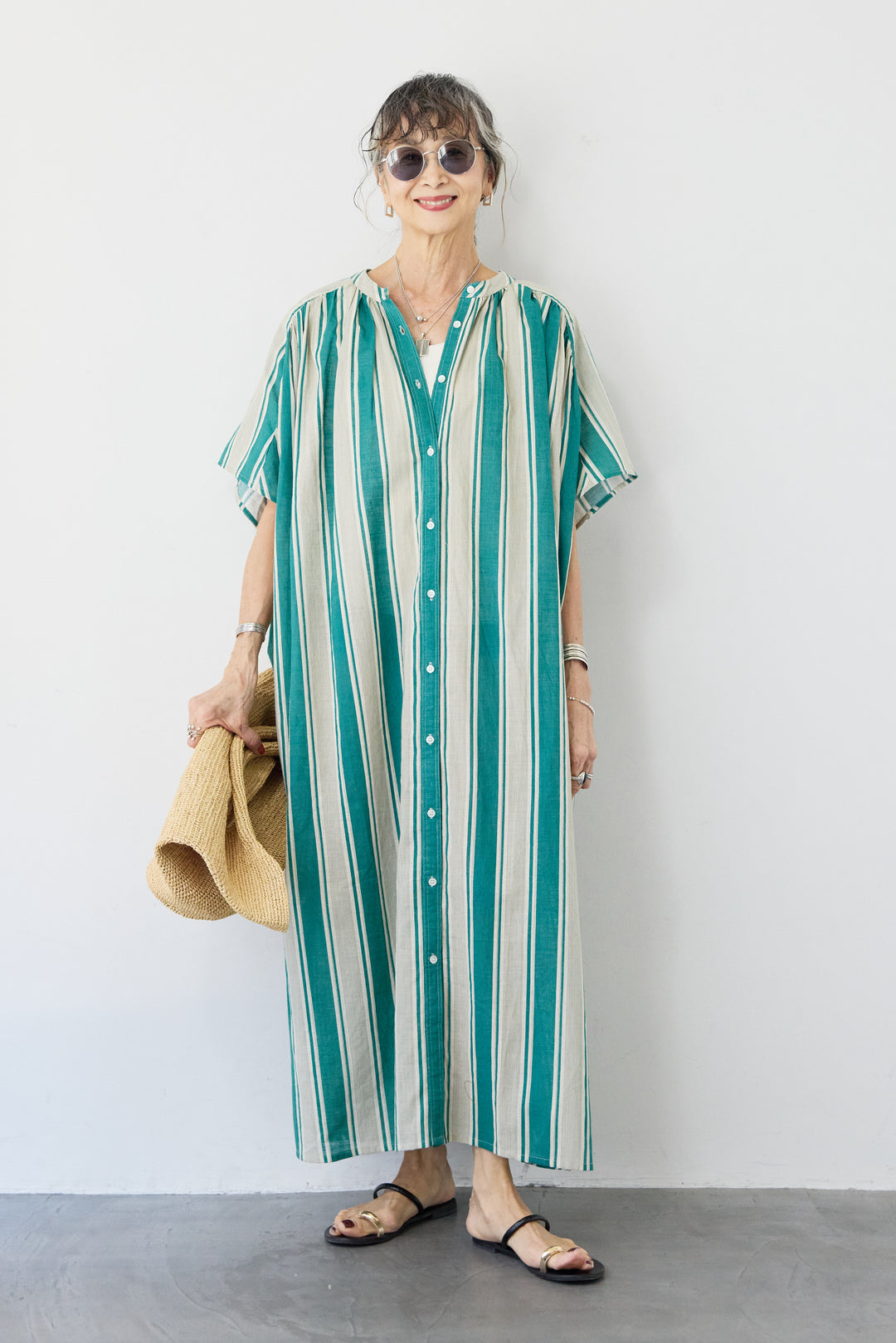 コットンスラブ ストライプワンピース