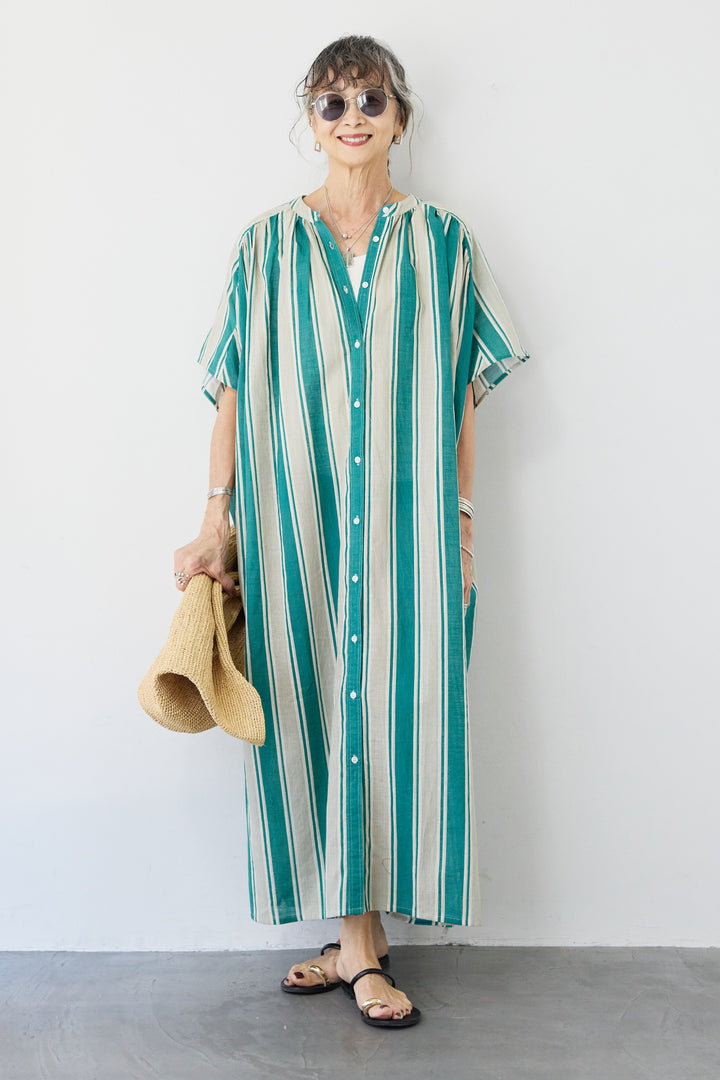 コットンスラブ ストライプワンピース