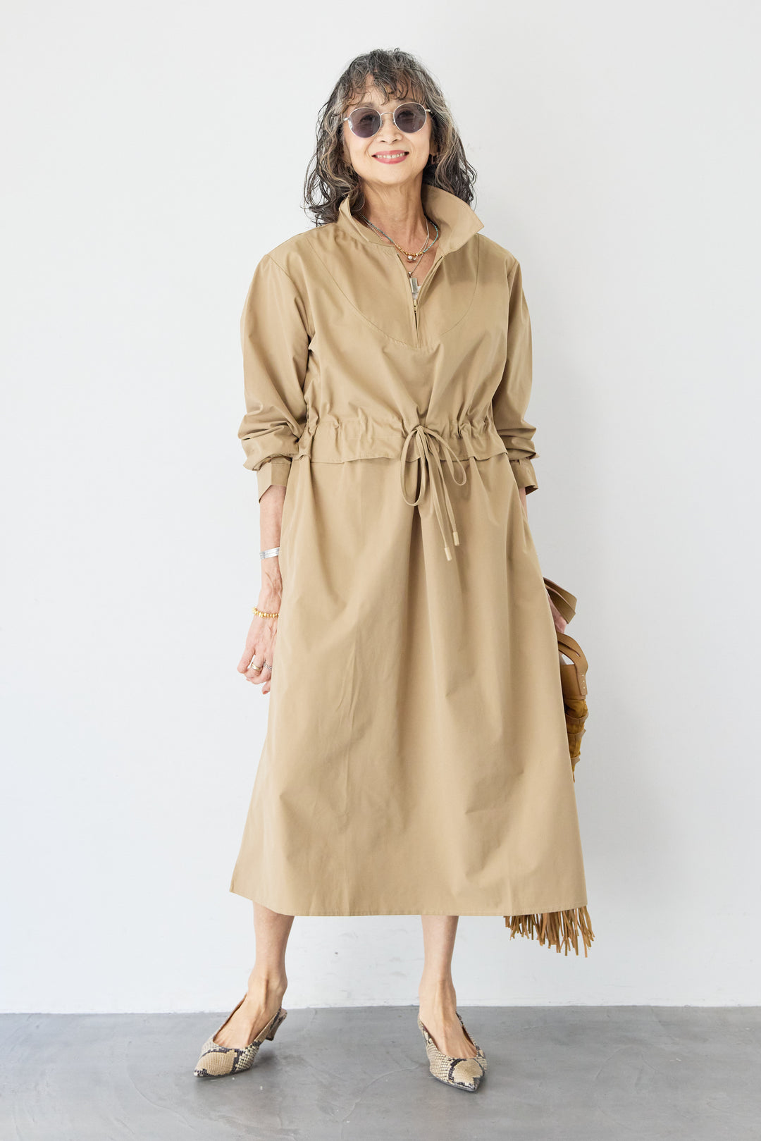 フロントジップシャツロングワンピース