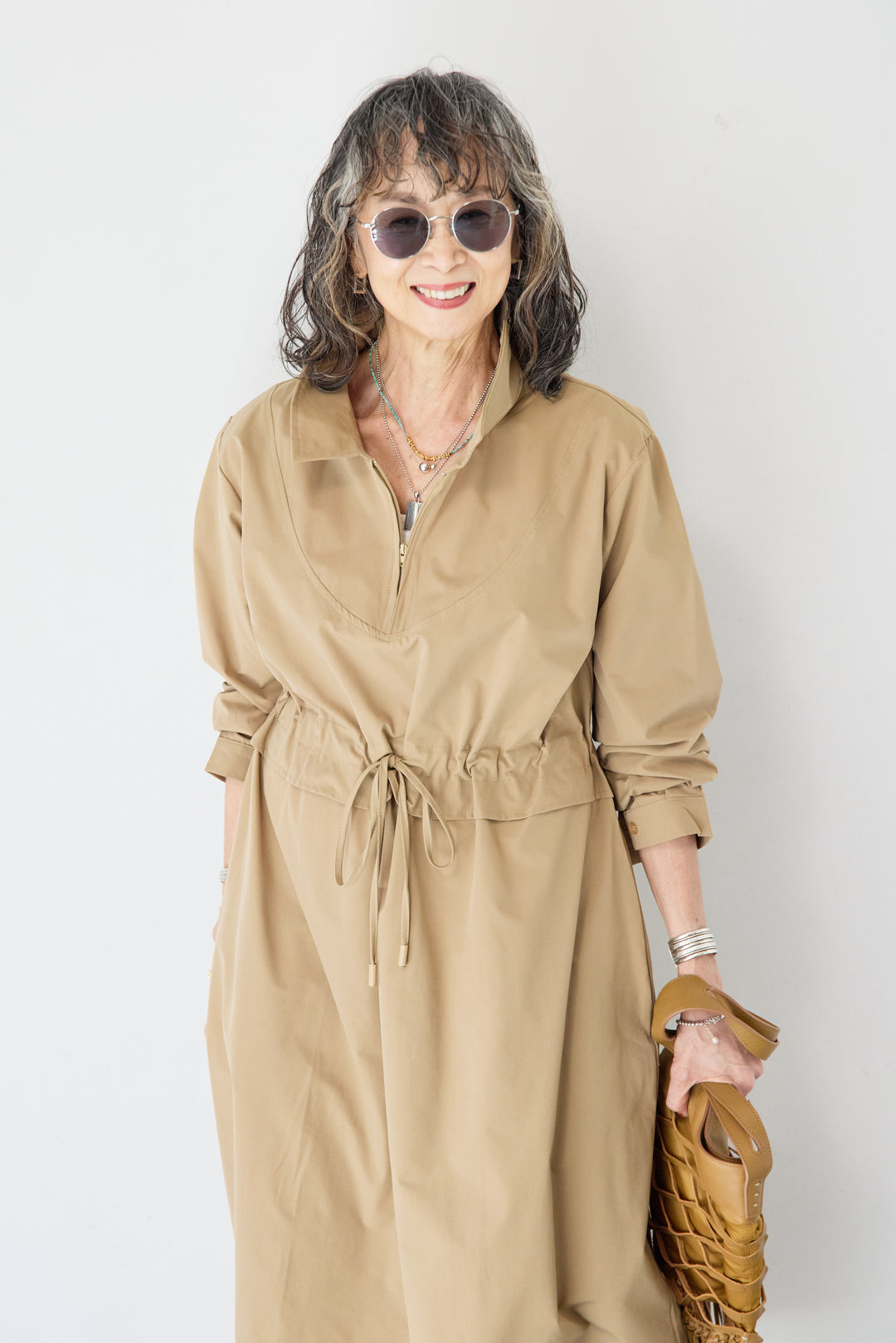 フロントジップシャツロングワンピース