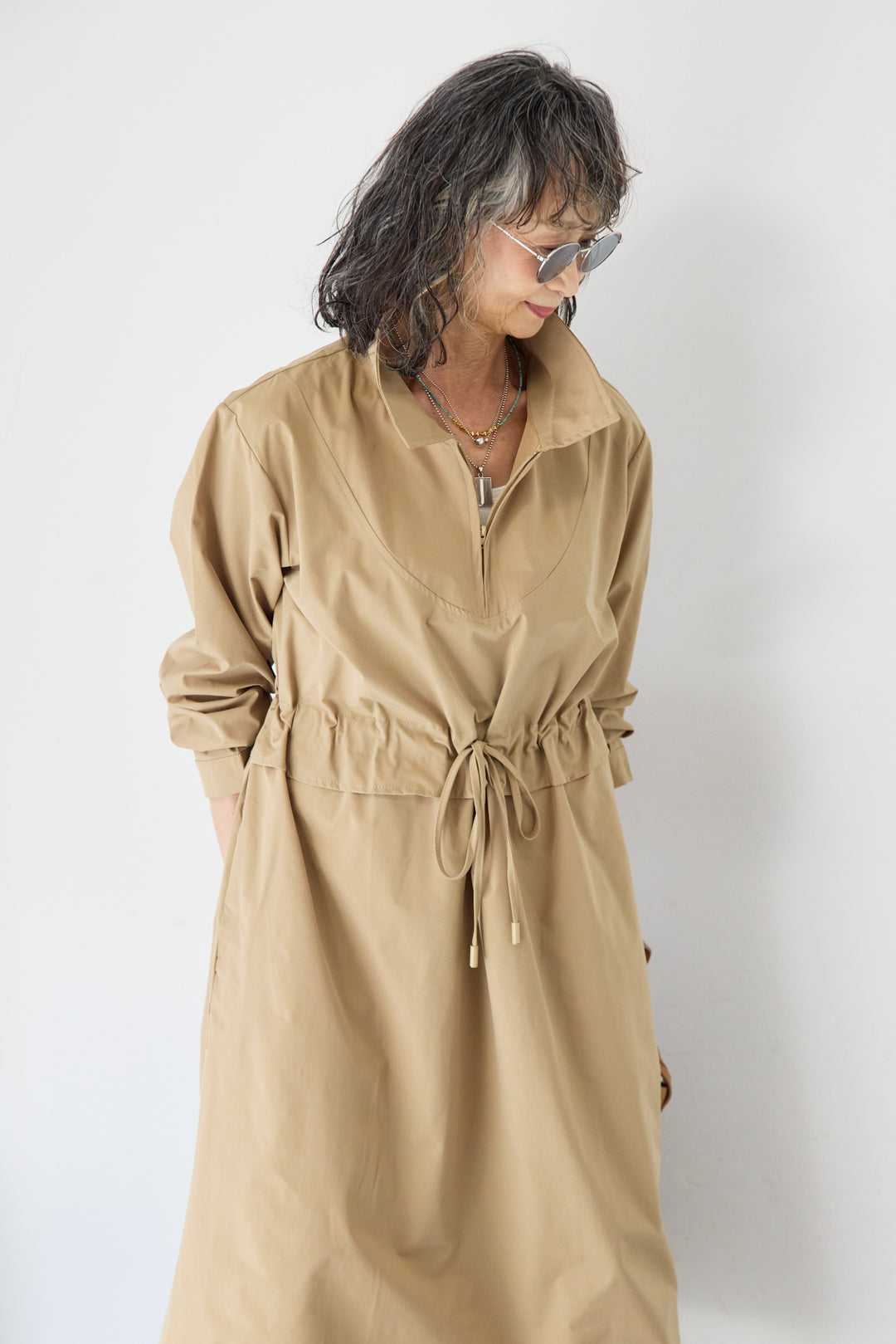 フロントジップシャツロングワンピース