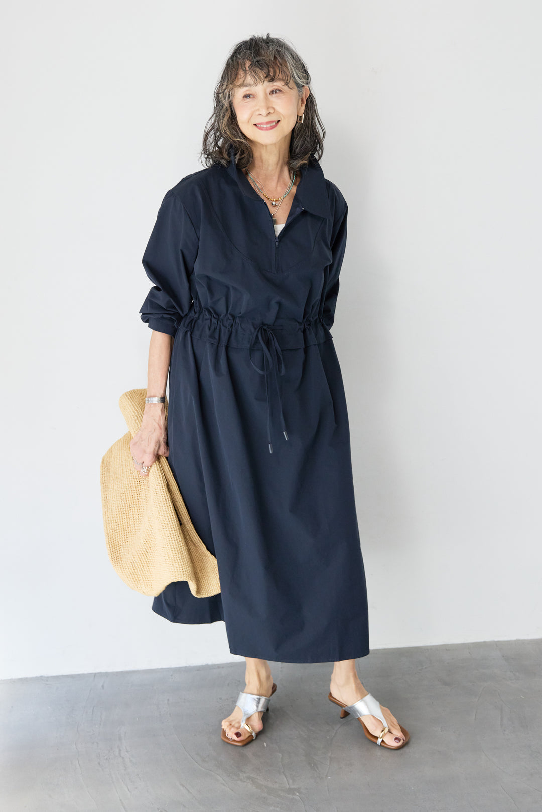 フロントジップシャツロングワンピース