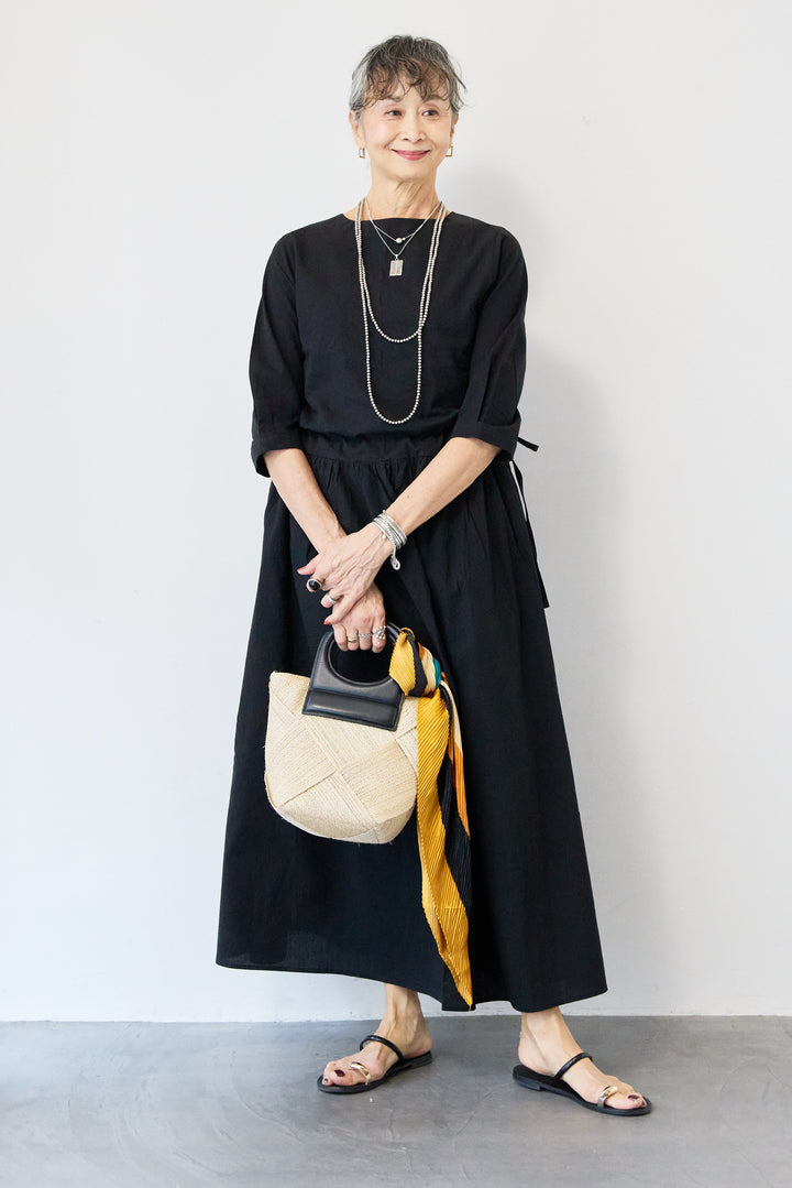 サイドリボンウエストギャザーワンピース