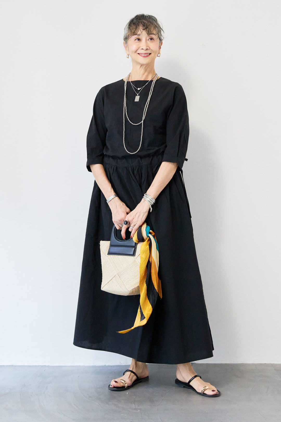 サイドリボンウエストギャザーワンピース