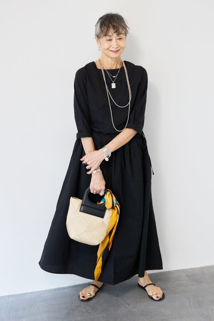 サイドリボンウエストギャザーワンピース