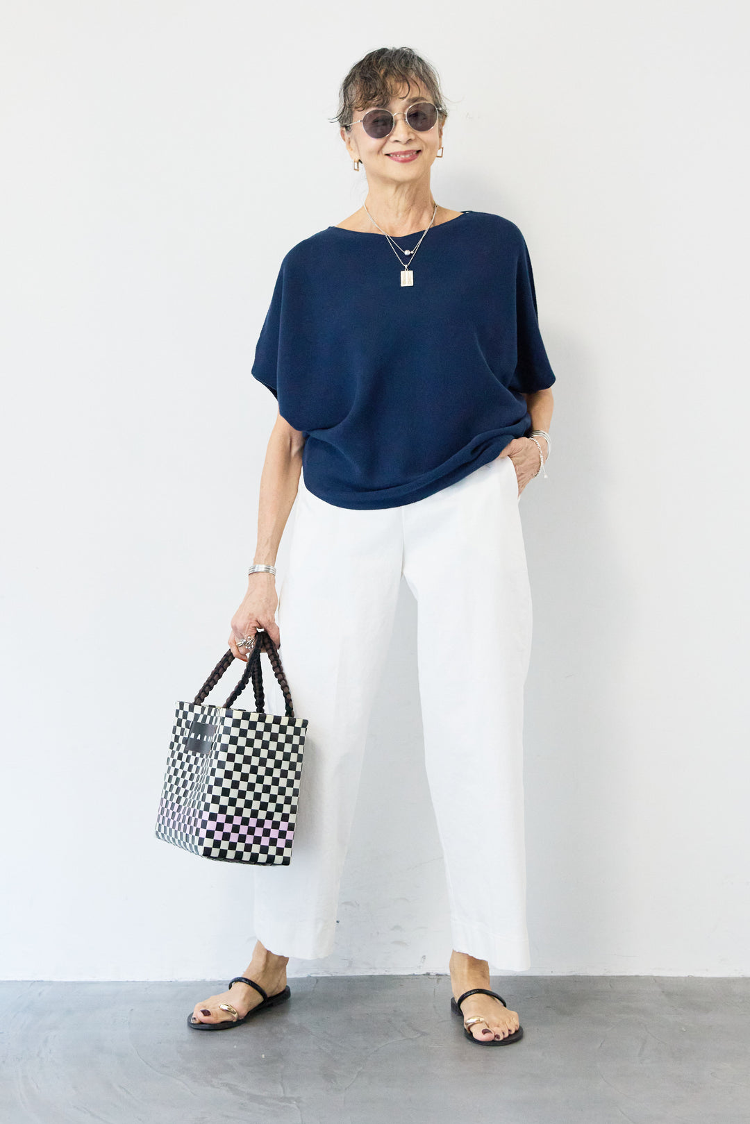 [SET]ホールガーメントフレンチスリーブニット+ウエストゴムテーパードパンツ(2set)