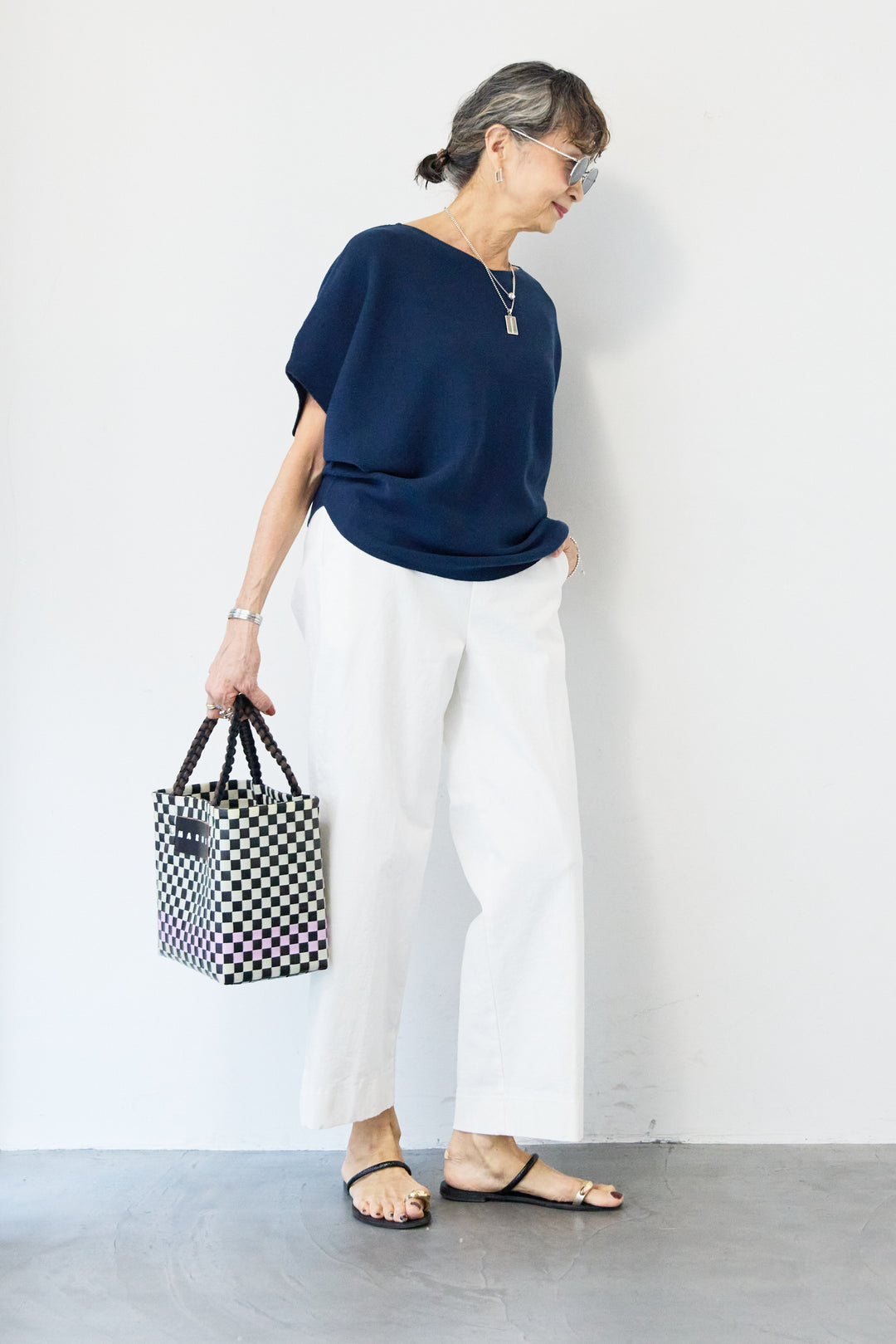 [SET]ホールガーメントフレンチスリーブニット+ウエストゴムテーパードパンツ(2set)