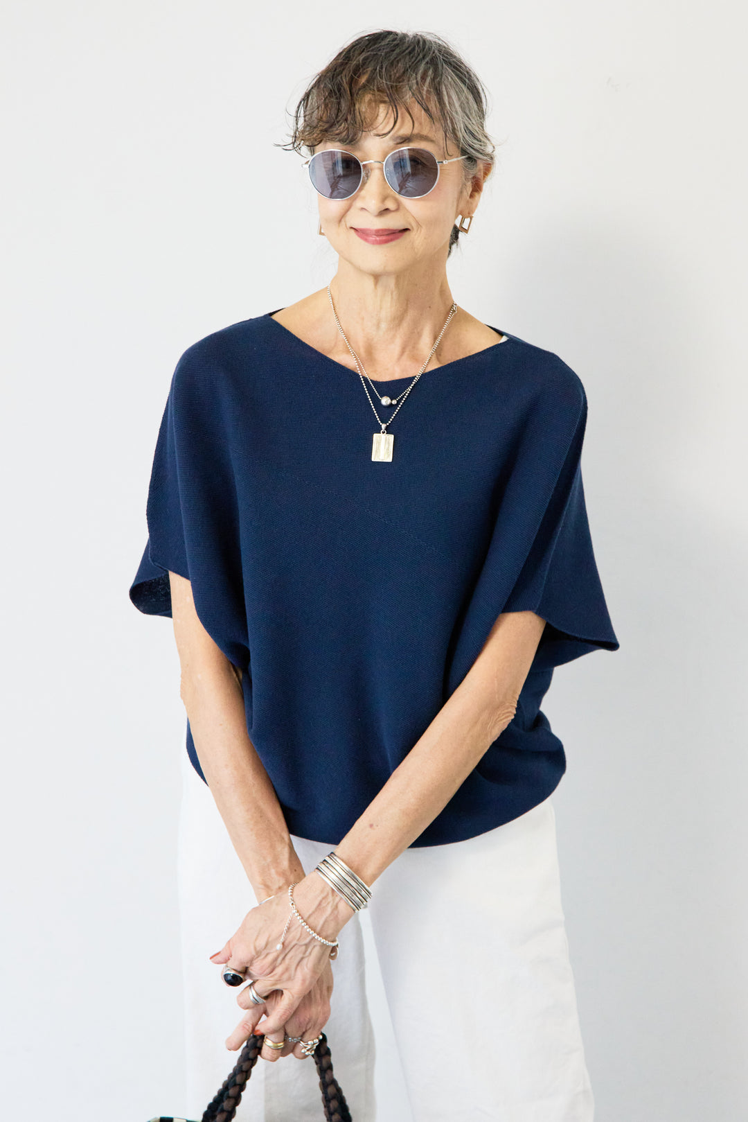 [SET]ホールガーメントフレンチスリーブニット+ウエストゴムテーパードパンツ(2set)