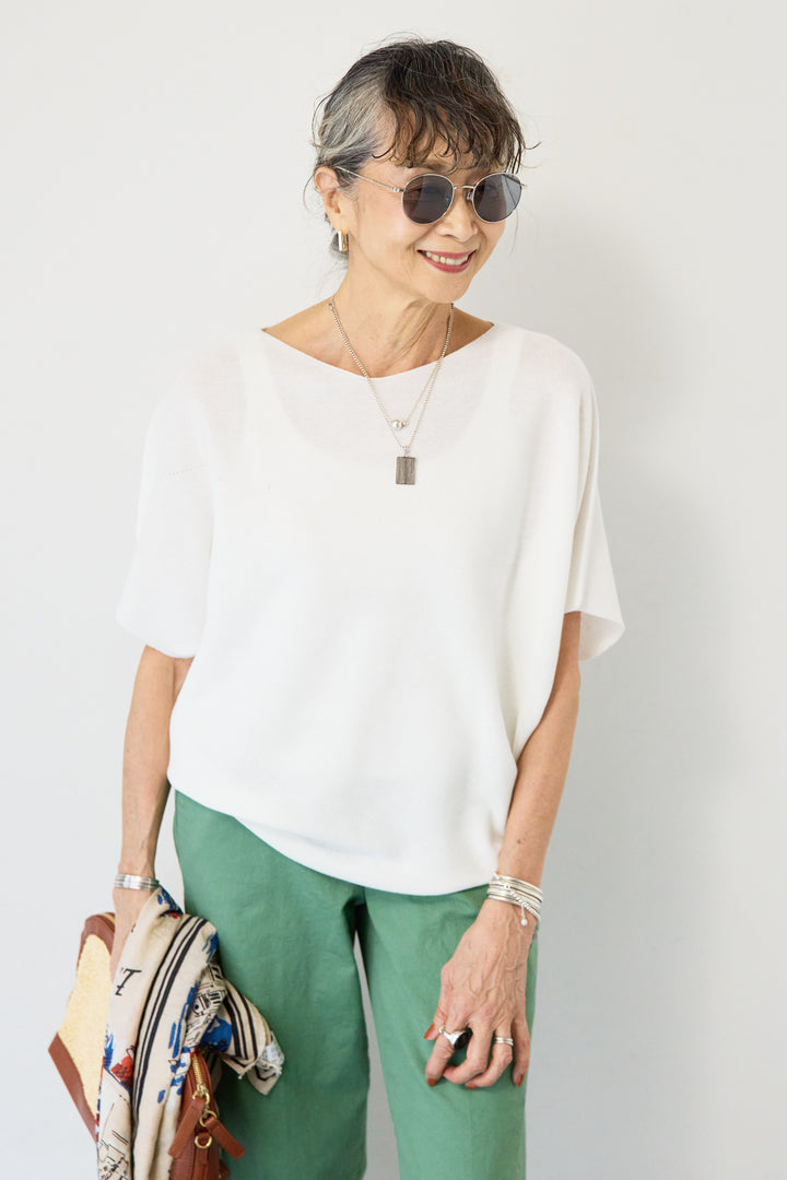 [SET]ホールガーメントフレンチスリーブニット+ウエストゴムテーパードパンツ(2set)