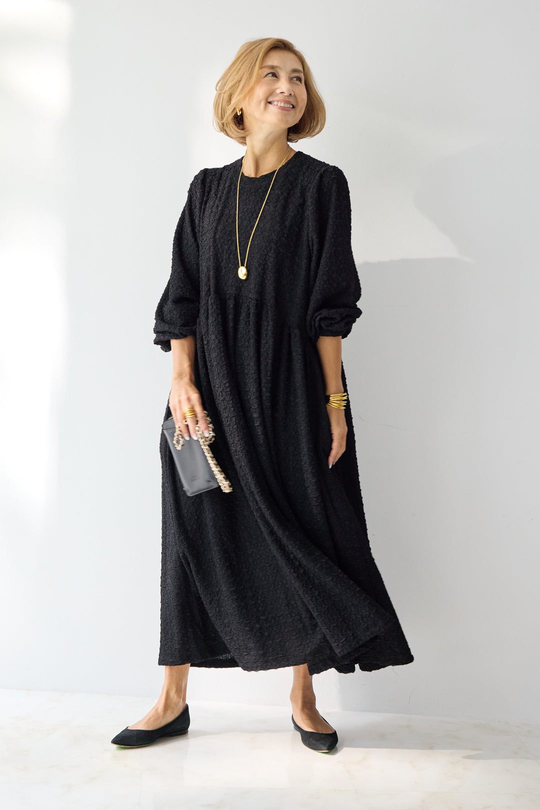 ボリュームスリーブ ジャガードワンピース