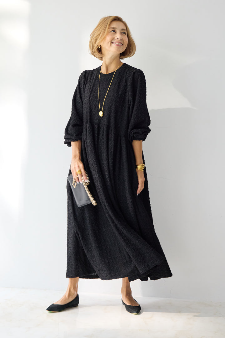 ボリュームスリーブ ジャガードワンピース