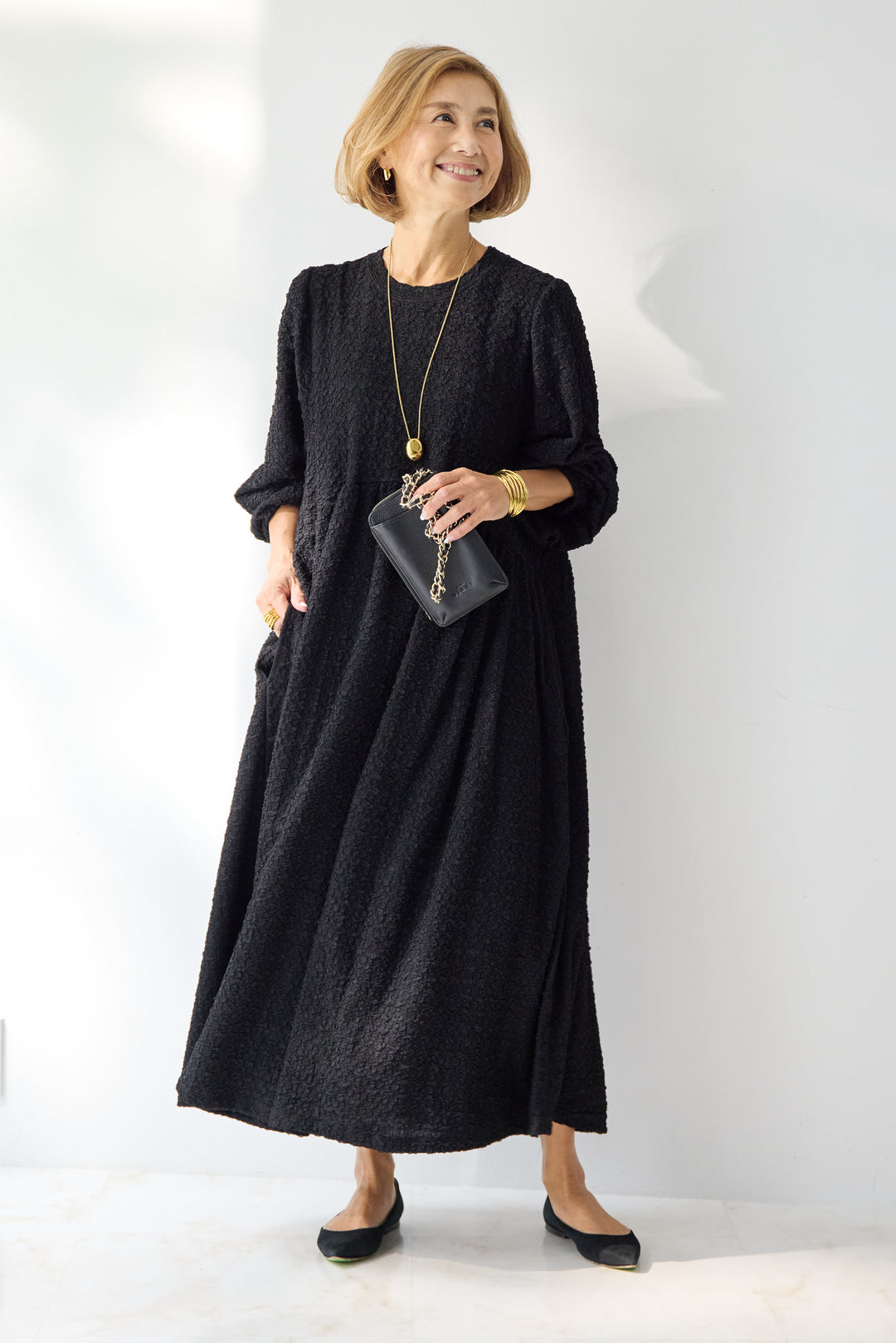 ボリュームスリーブ ジャガードワンピース