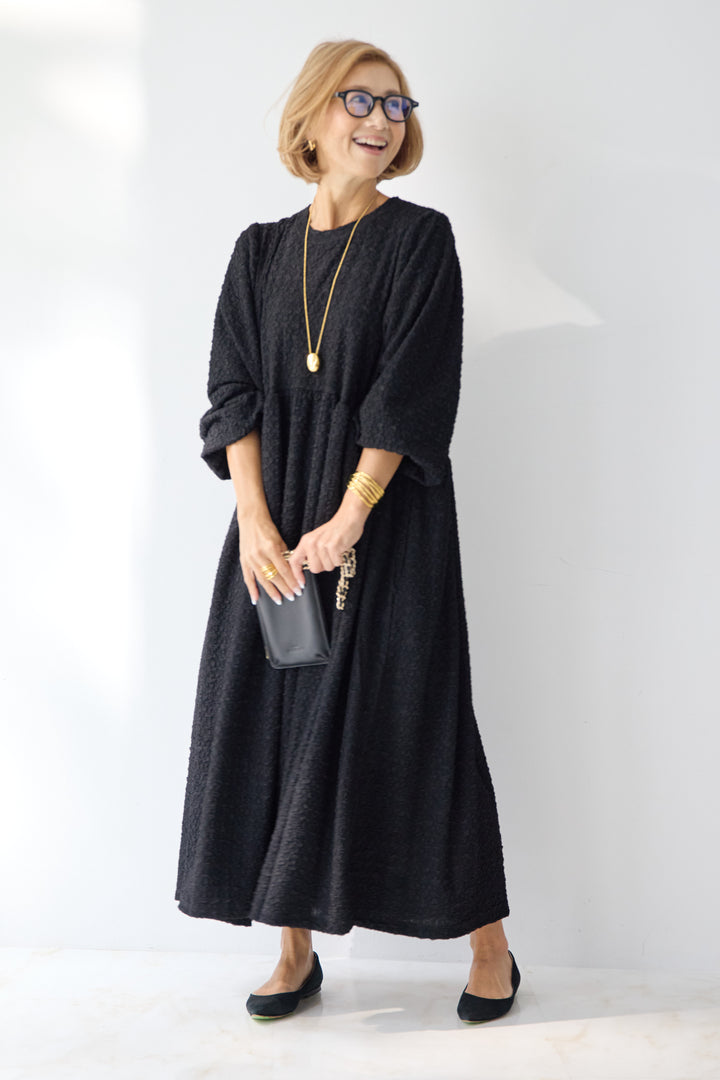 ボリュームスリーブ ジャガードワンピース