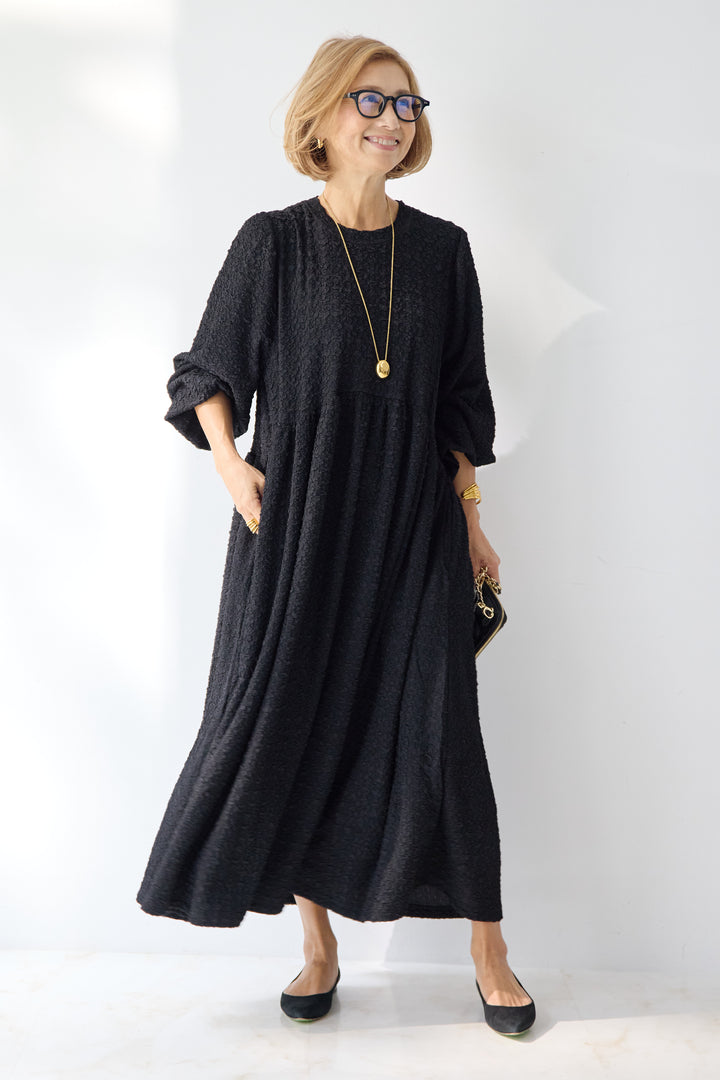 ボリュームスリーブ ジャガードワンピース