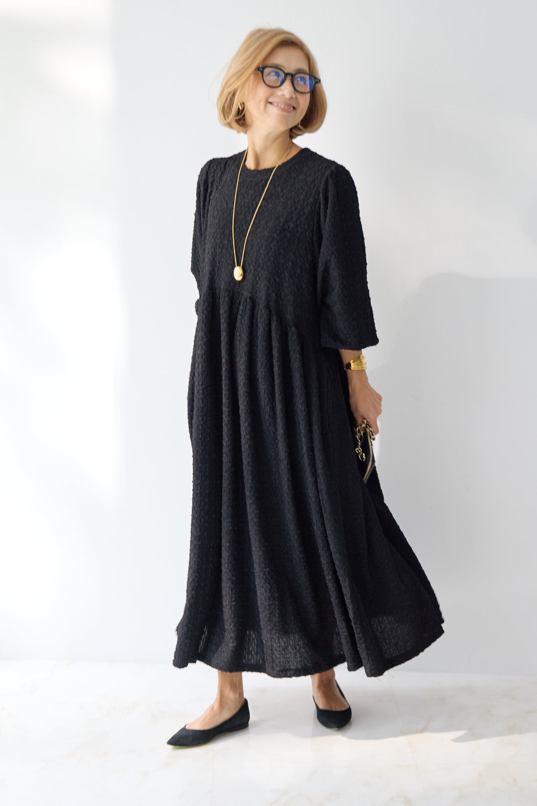 ボリュームスリーブ ジャガードワンピース