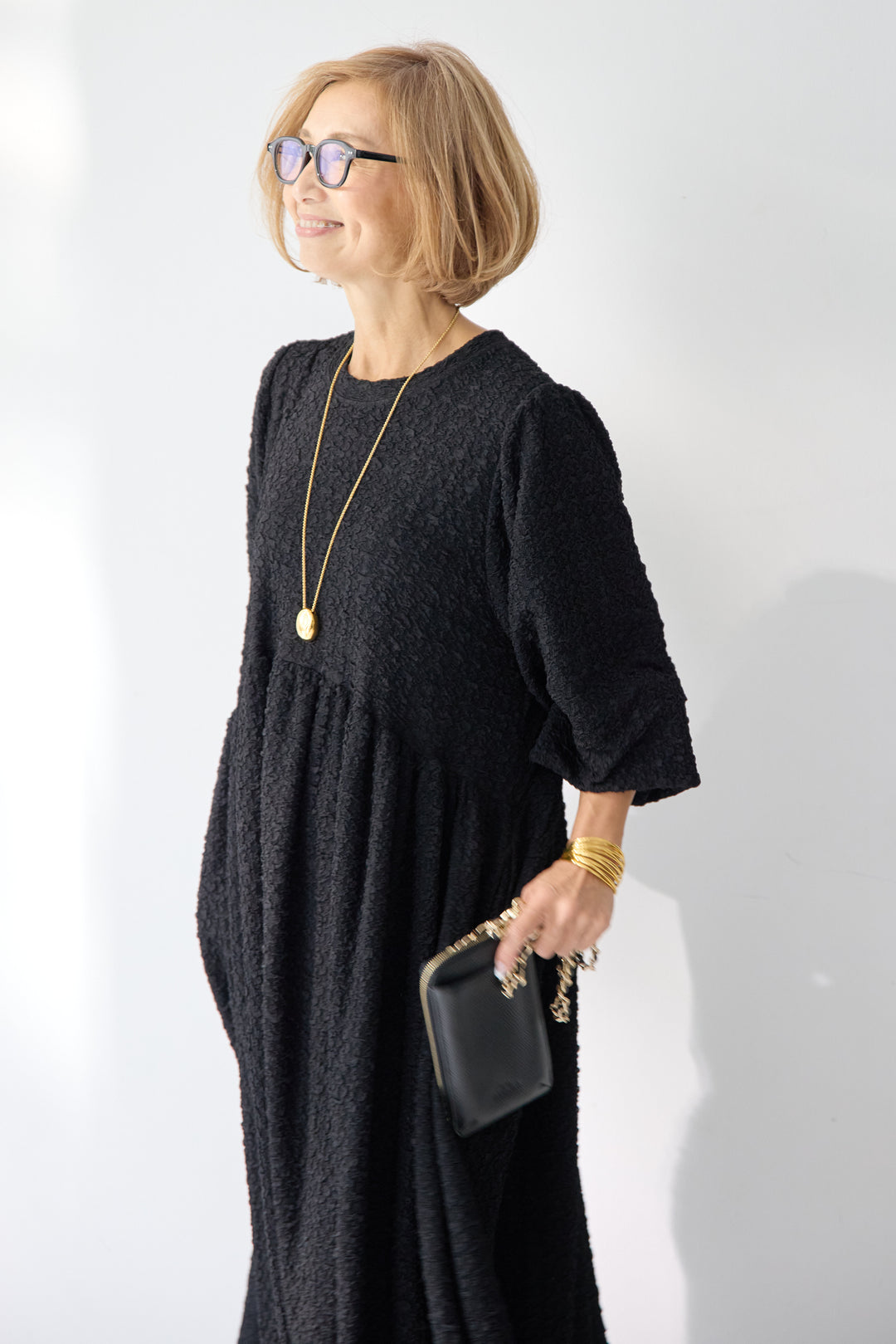 ボリュームスリーブ ジャガードワンピース