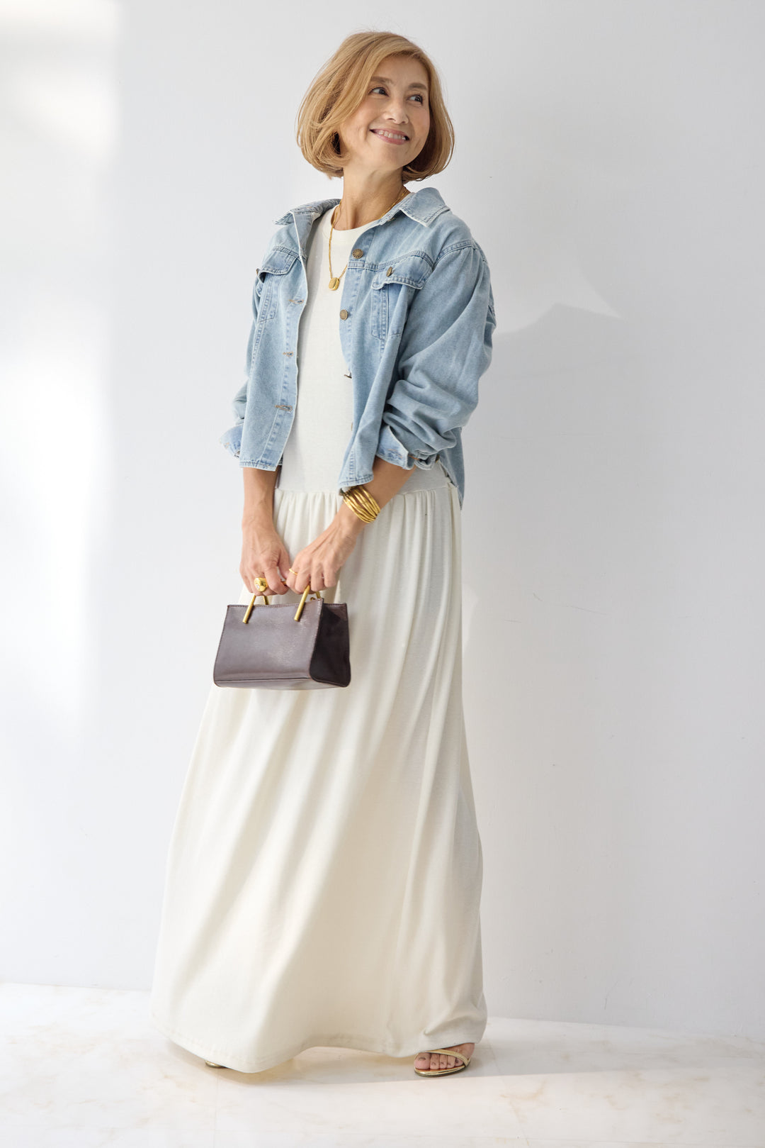 【2SET】ソフトデニムショートシャツ+ウエストギャザーカットワンピース