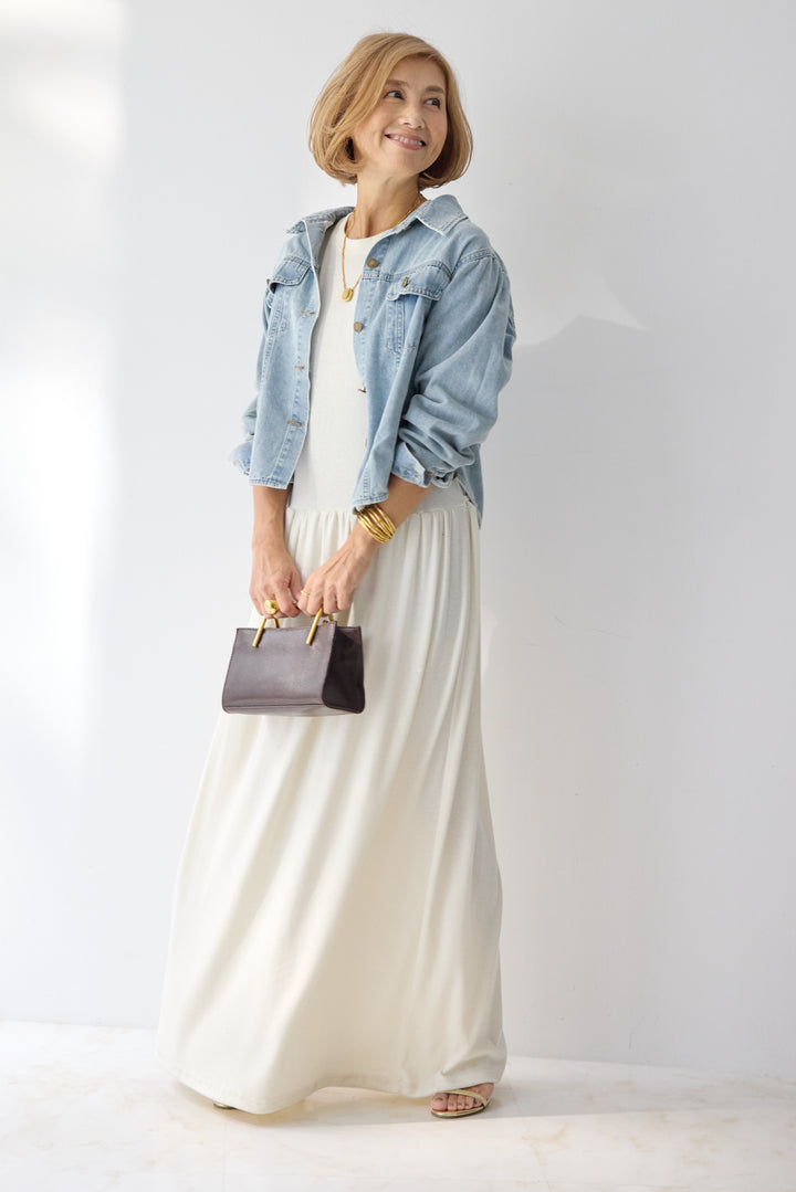 【2SET】ソフトデニムショートシャツ+ウエストギャザーカットワンピース