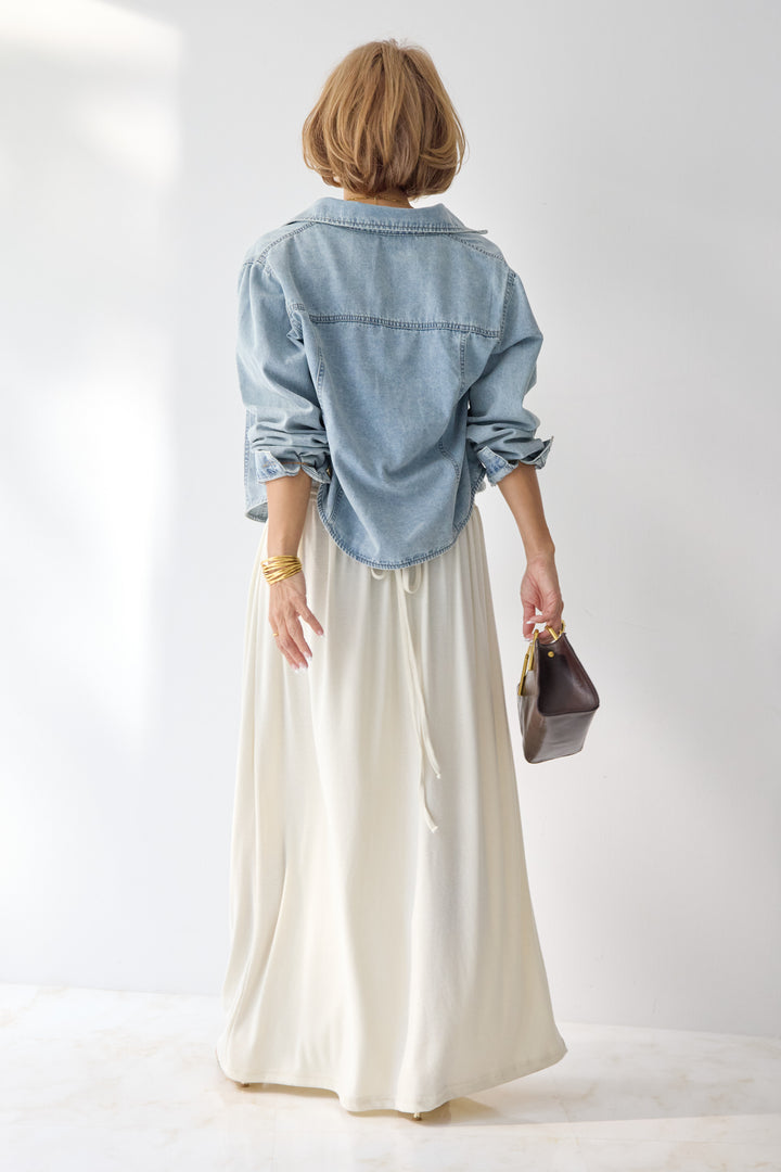 【2SET】ソフトデニムショートシャツ+ウエストギャザーカットワンピース