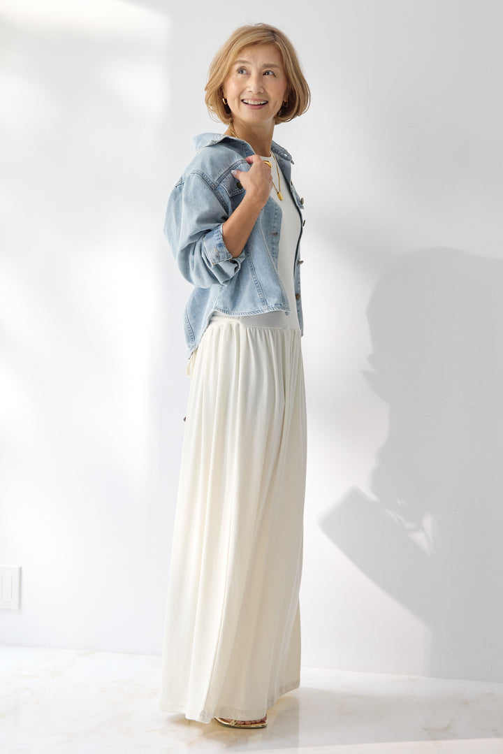 【2SET】ソフトデニムショートシャツ+ウエストギャザーカットワンピース