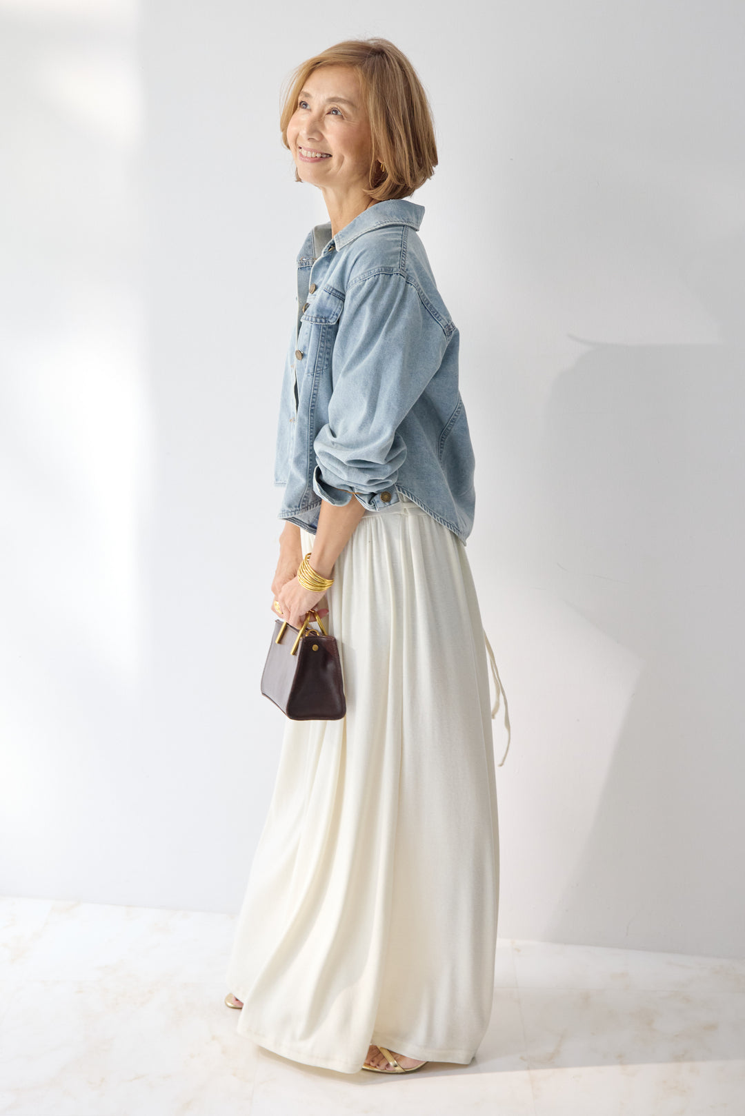 【2SET】ソフトデニムショートシャツ+ウエストギャザーカットワンピース