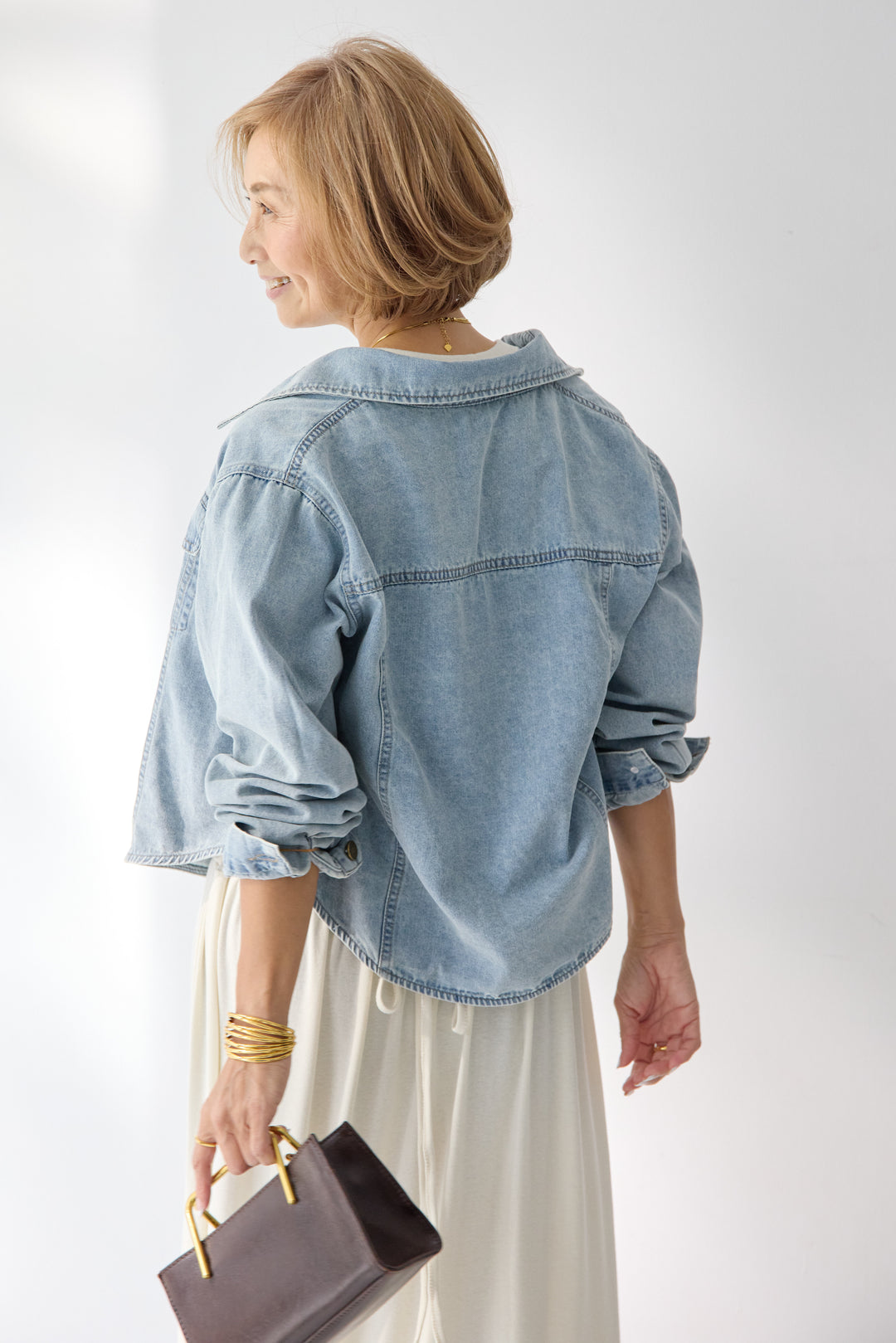 【2SET】ソフトデニムショートシャツ+ウエストギャザーカットワンピース