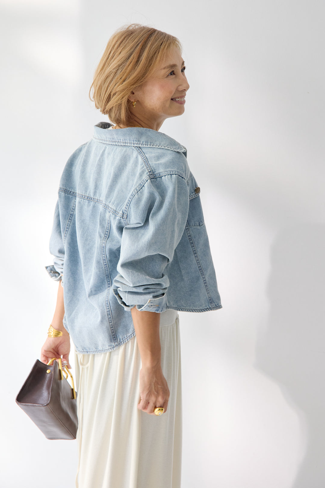 【2SET】ソフトデニムショートシャツ+ウエストギャザーカットワンピース