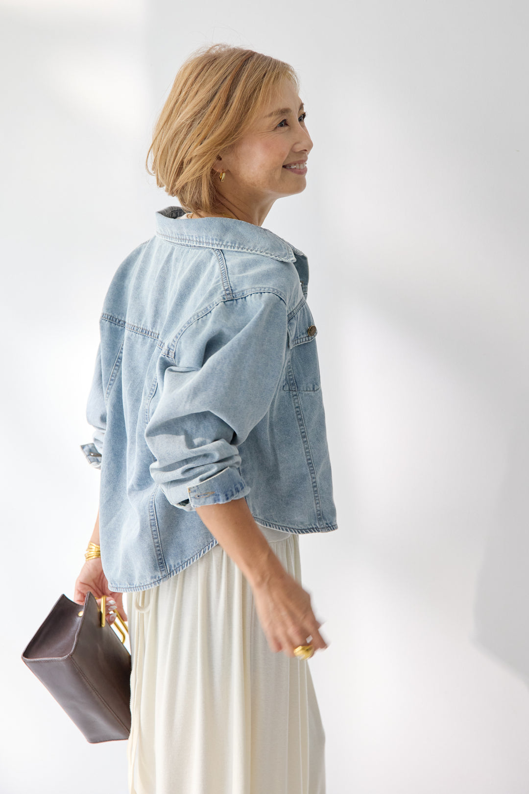 【2SET】ソフトデニムショートシャツ+ウエストギャザーカットワンピース