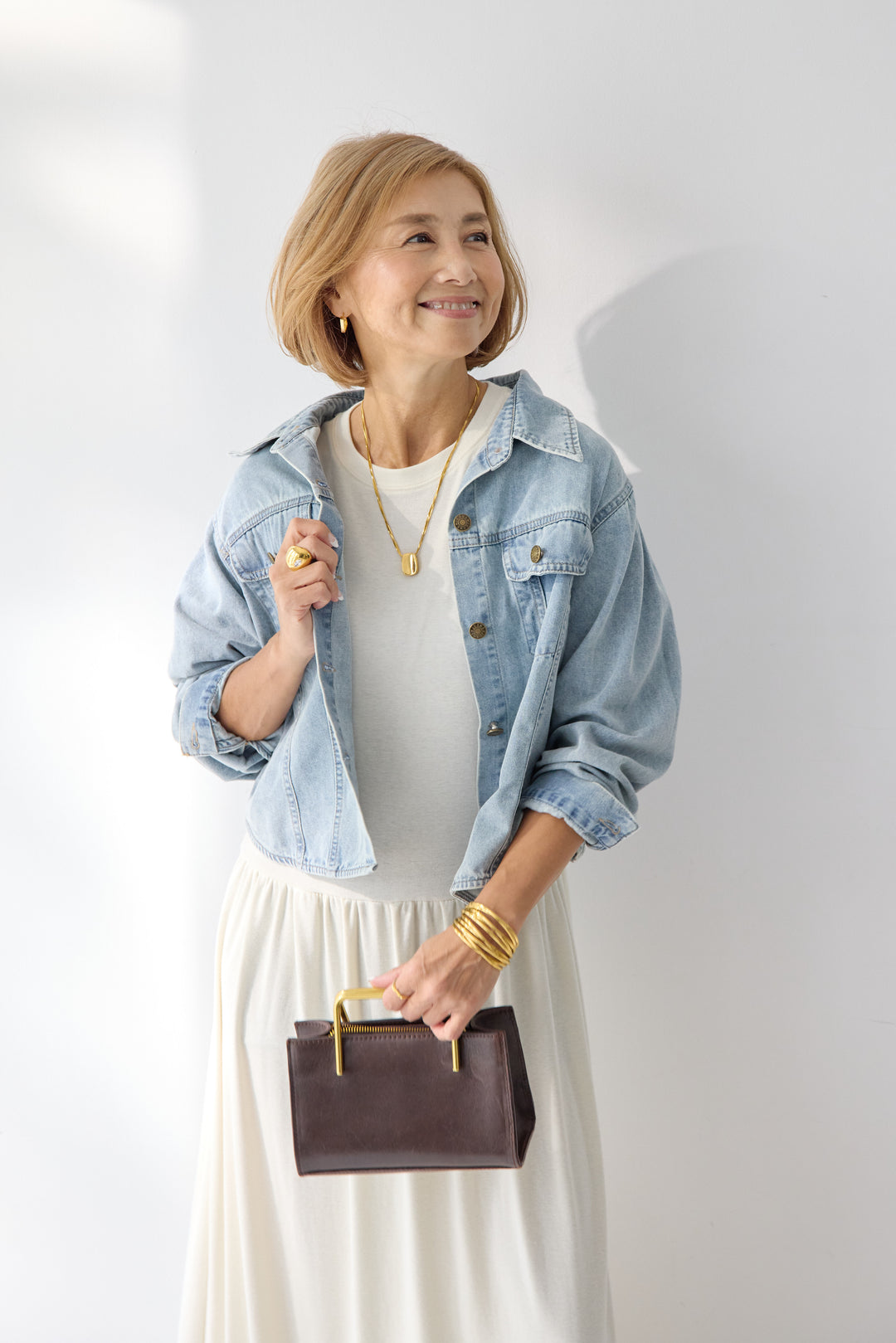 【2SET】ソフトデニムショートシャツ+ウエストギャザーカットワンピース