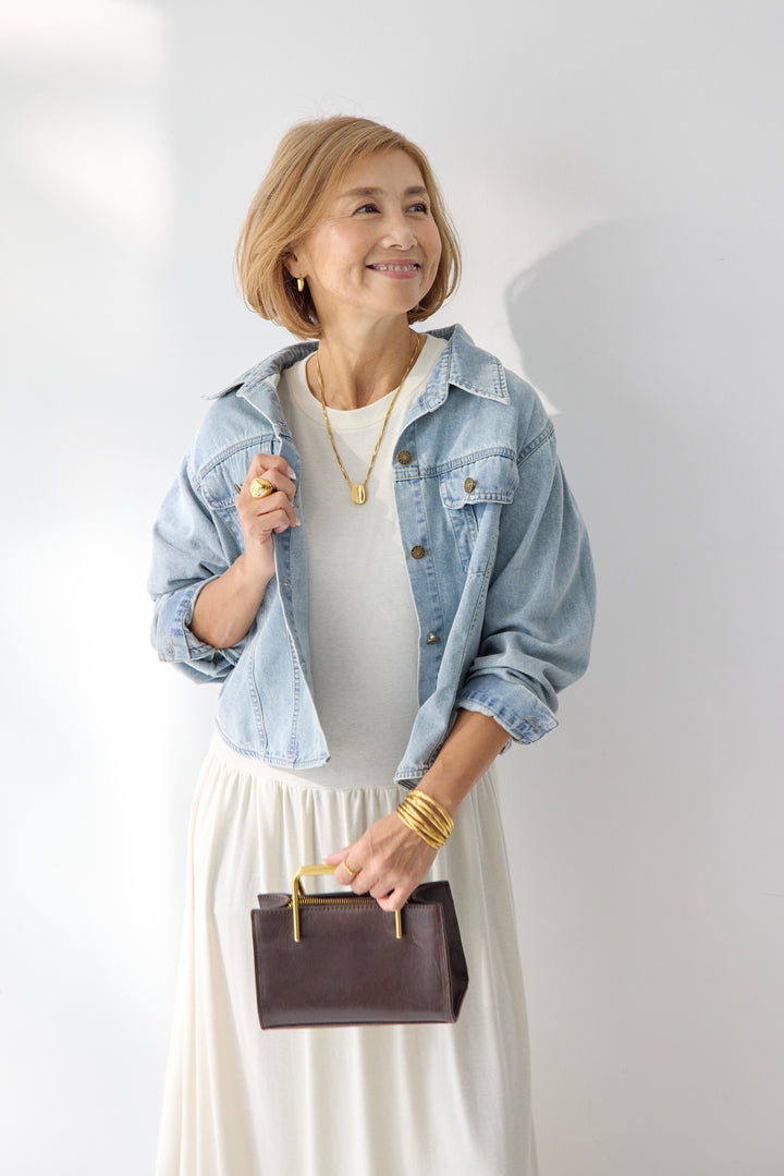 【2SET】ソフトデニムショートシャツ+ウエストギャザーカットワンピース