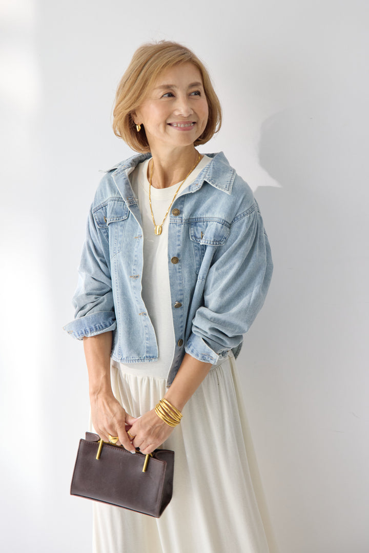 【2SET】ソフトデニムショートシャツ+ウエストギャザーカットワンピース