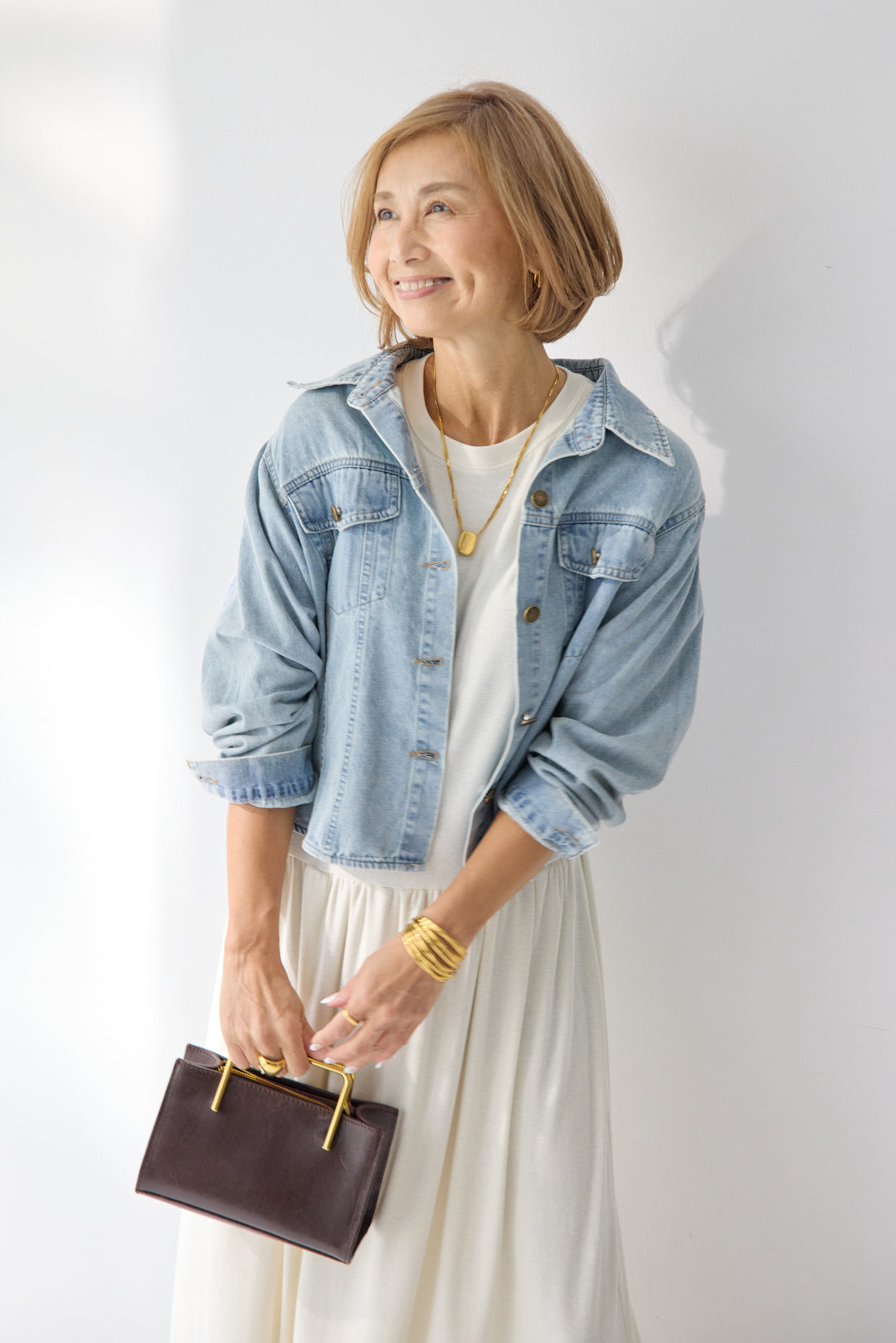 【2SET】ソフトデニムショートシャツ+ウエストギャザーカットワンピース