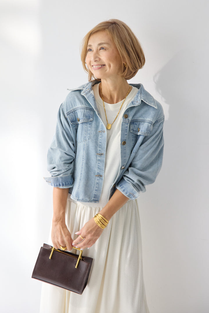 【2SET】ソフトデニムショートシャツ+ウエストギャザーカットワンピース