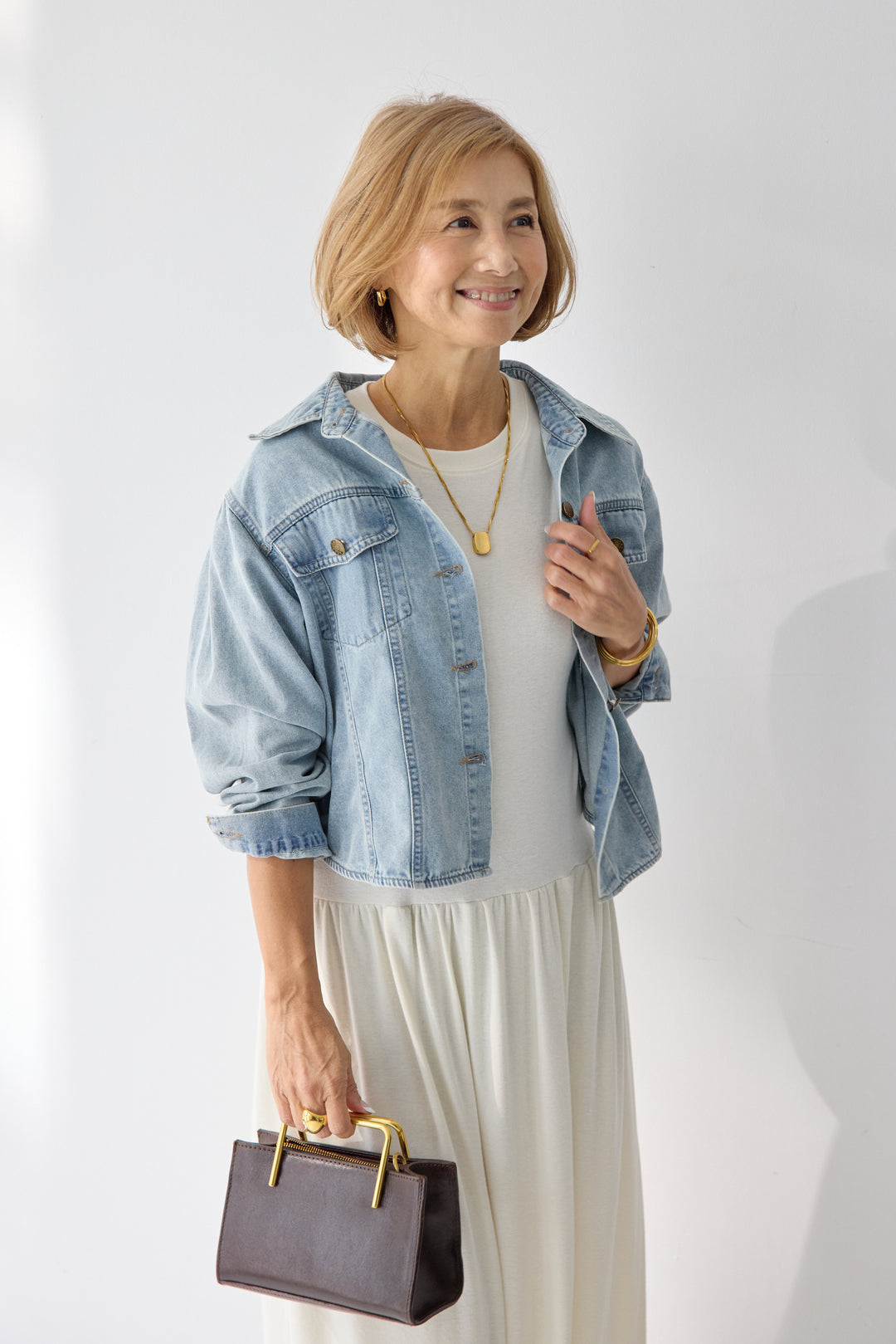 【2SET】ソフトデニムショートシャツ+ウエストギャザーカットワンピース