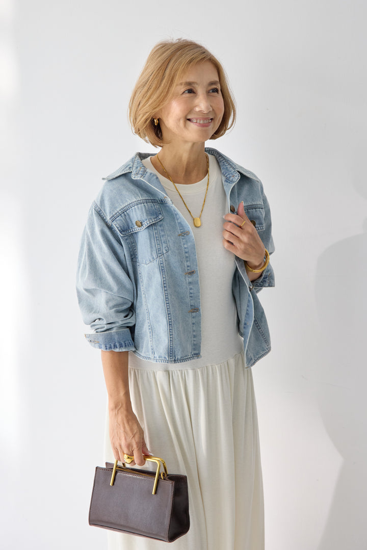 【2SET】ソフトデニムショートシャツ+ウエストギャザーカットワンピース