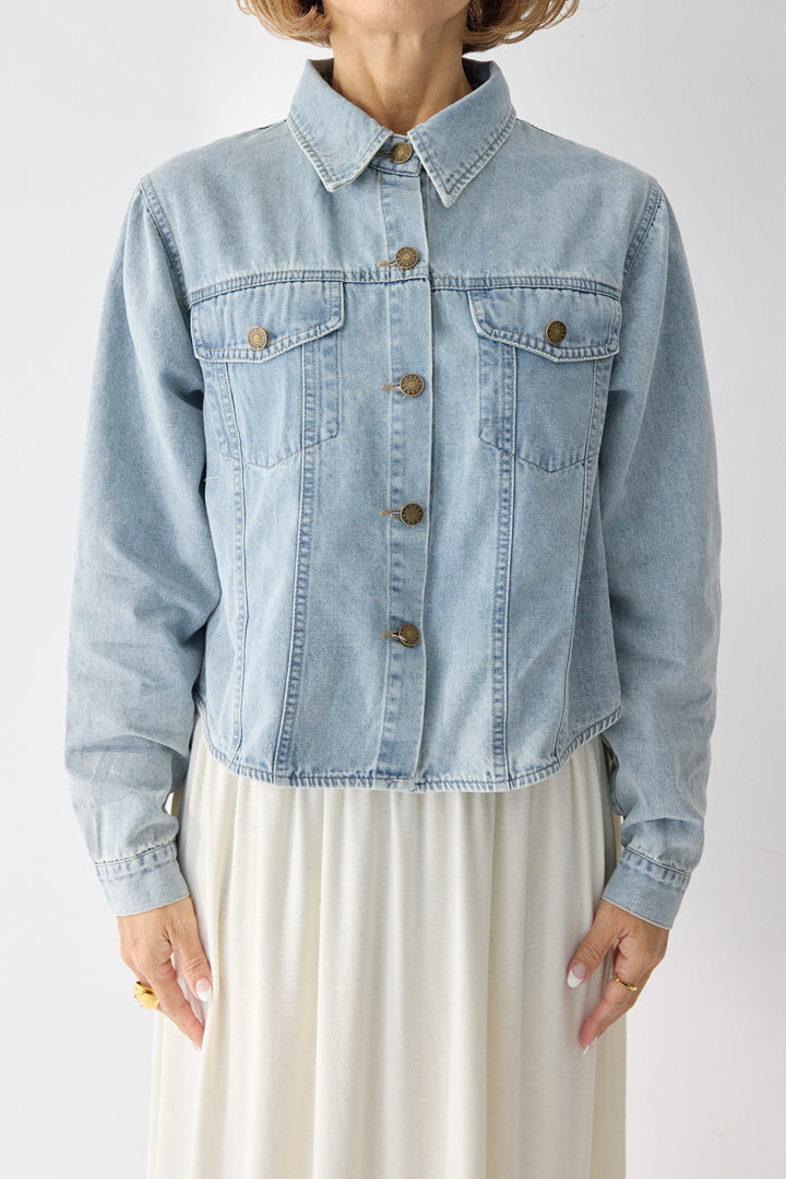 【2SET】ソフトデニムショートシャツ+ウエストギャザーカットワンピース