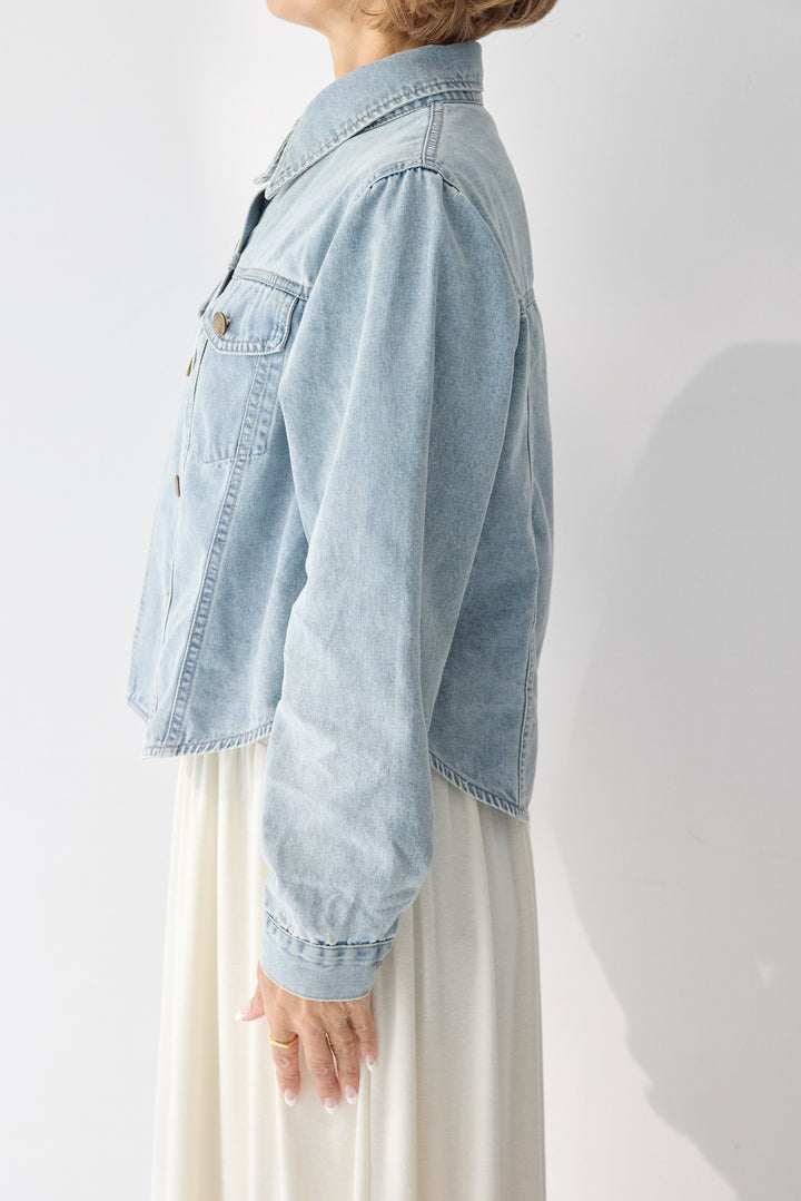 【2SET】ソフトデニムショートシャツ+ウエストギャザーカットワンピース