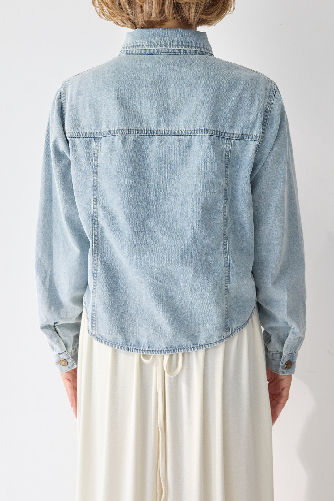 【2SET】ソフトデニムショートシャツ+ウエストギャザーカットワンピース