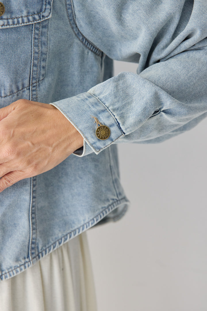 【2SET】ソフトデニムショートシャツ+ウエストギャザーカットワンピース