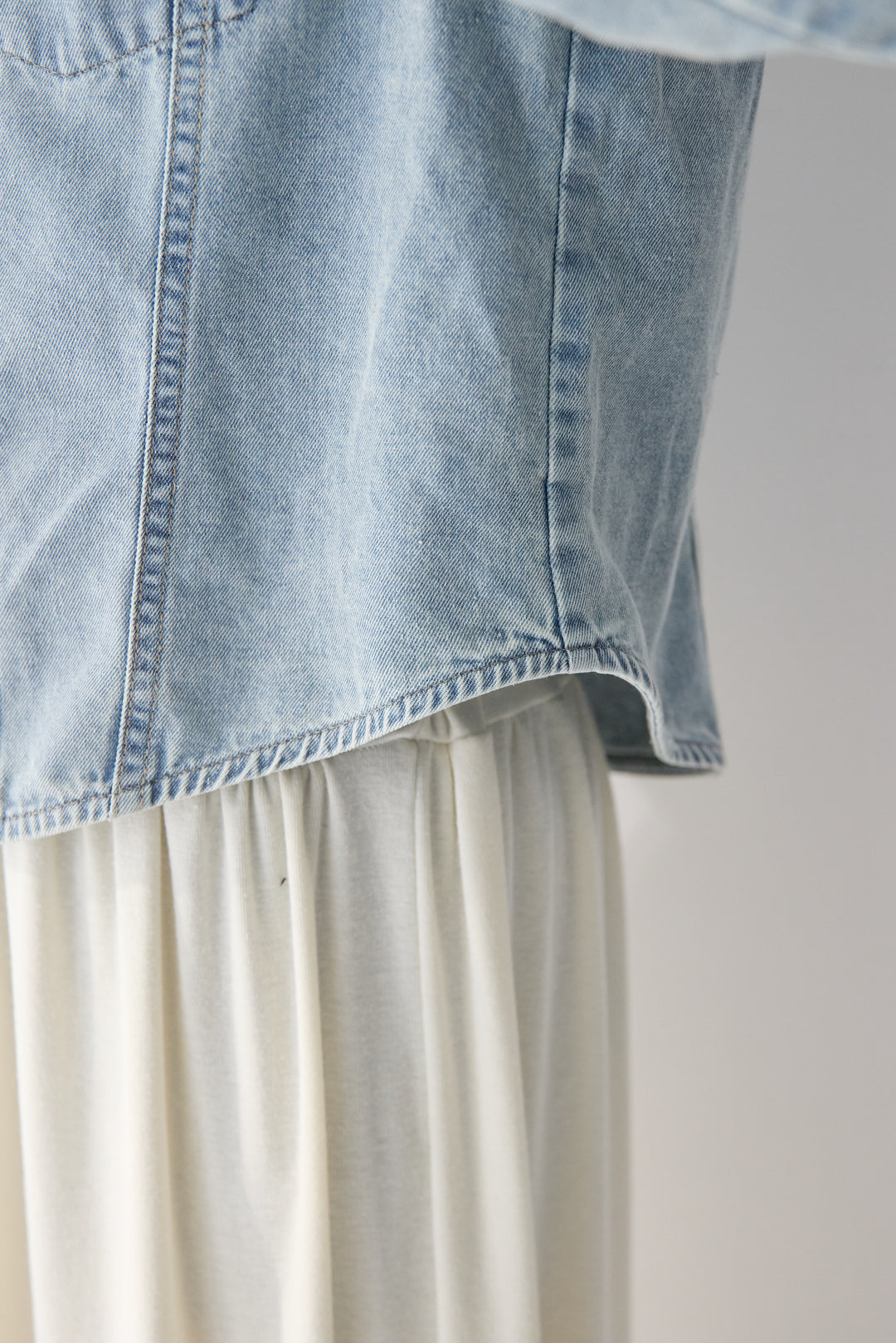 【2SET】ソフトデニムショートシャツ+ウエストギャザーカットワンピース