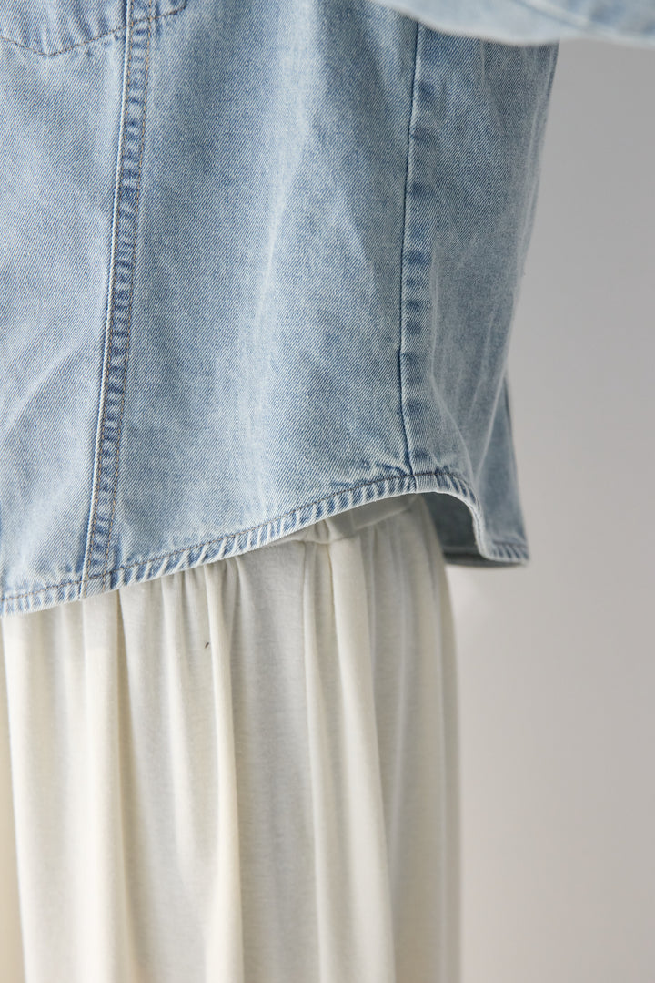 【2SET】ソフトデニムショートシャツ+ウエストギャザーカットワンピース