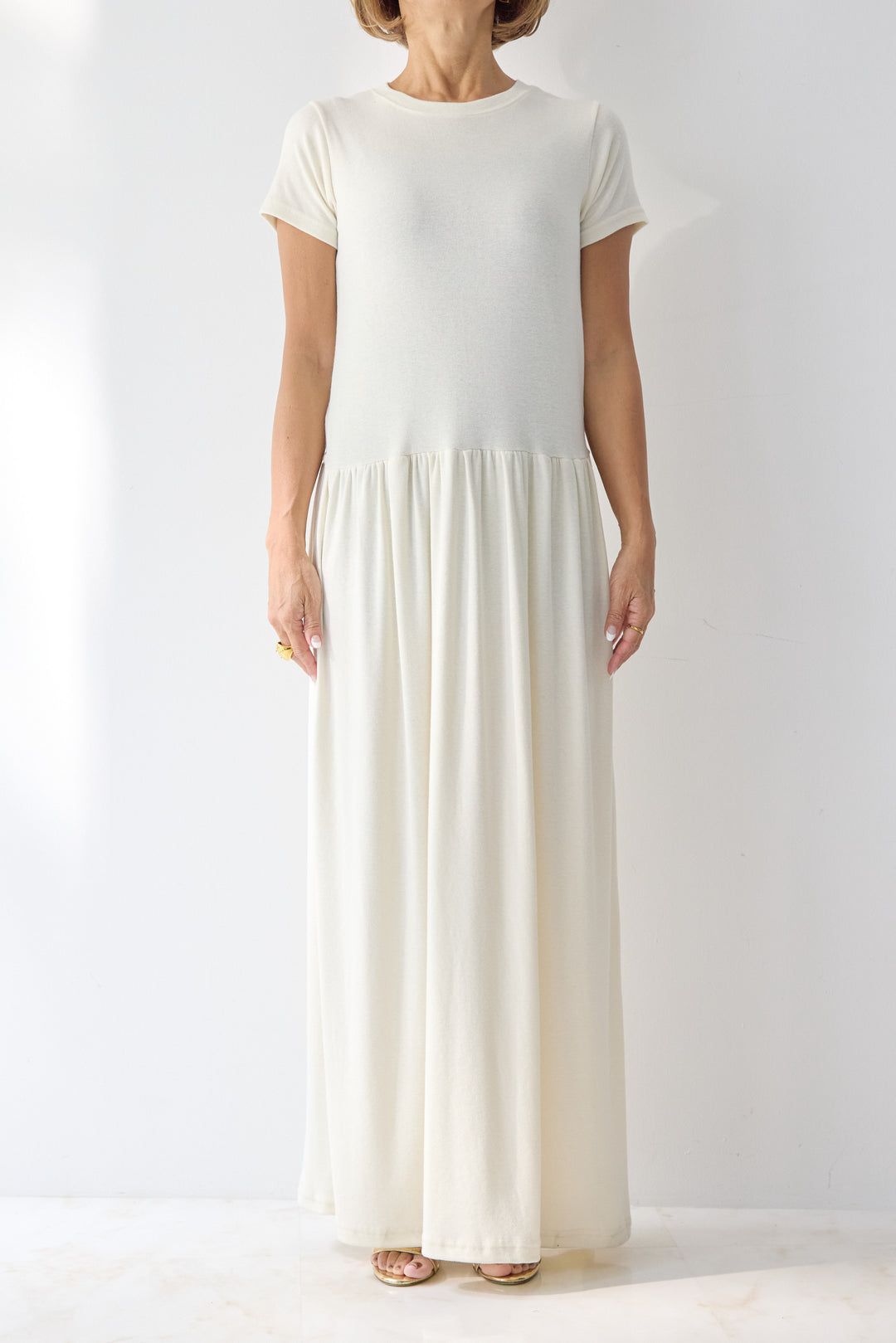 【2SET】ソフトデニムショートシャツ+ウエストギャザーカットワンピース