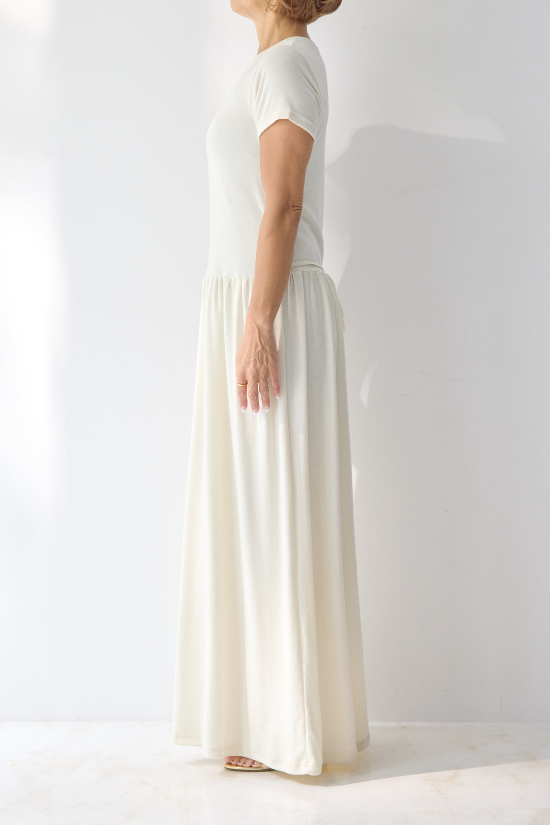 【2SET】ソフトデニムショートシャツ+ウエストギャザーカットワンピース