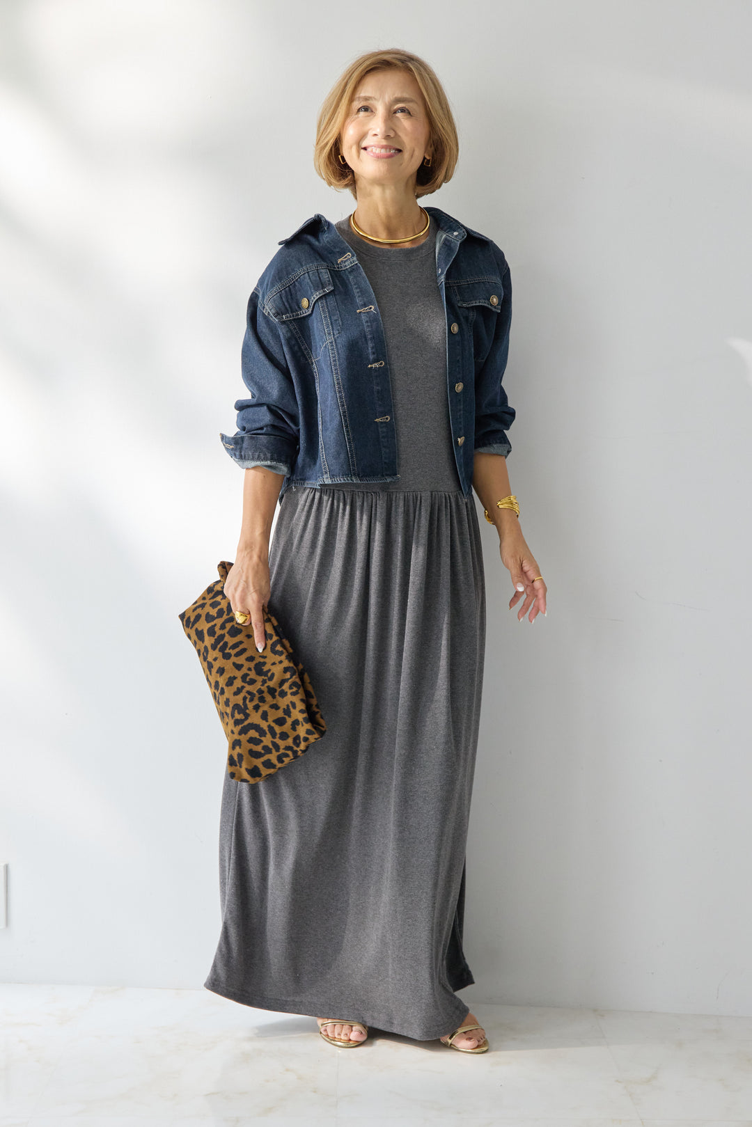 【2SET】ソフトデニムショートシャツ+ウエストギャザーカットワンピース